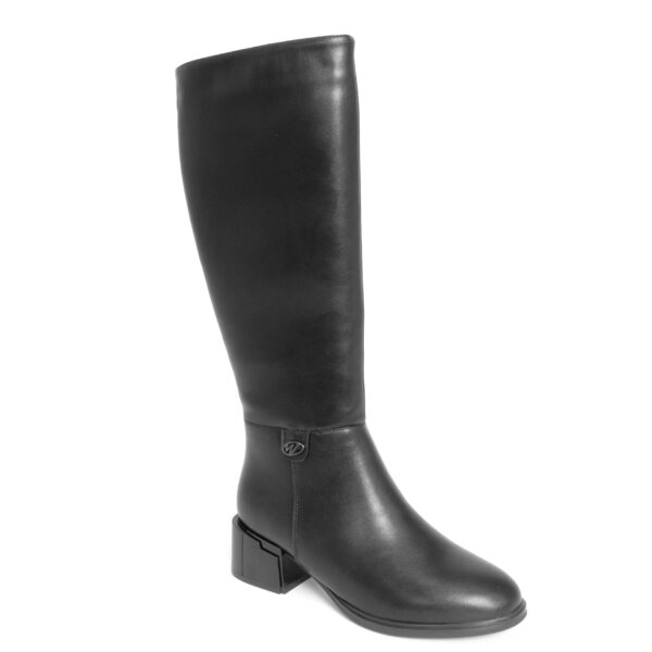 women knee-high boots with black PU leather and high heel