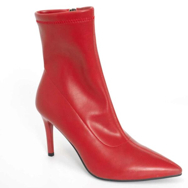 Women heeled boots with red stretch PU leather