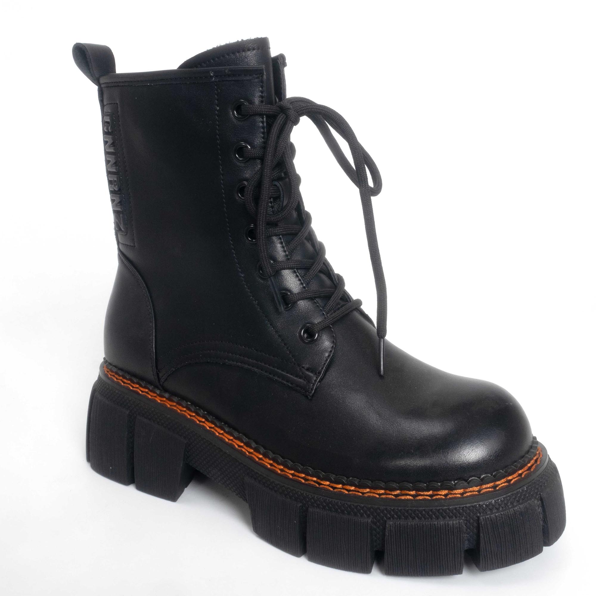 Women black ankle boots with PU leather