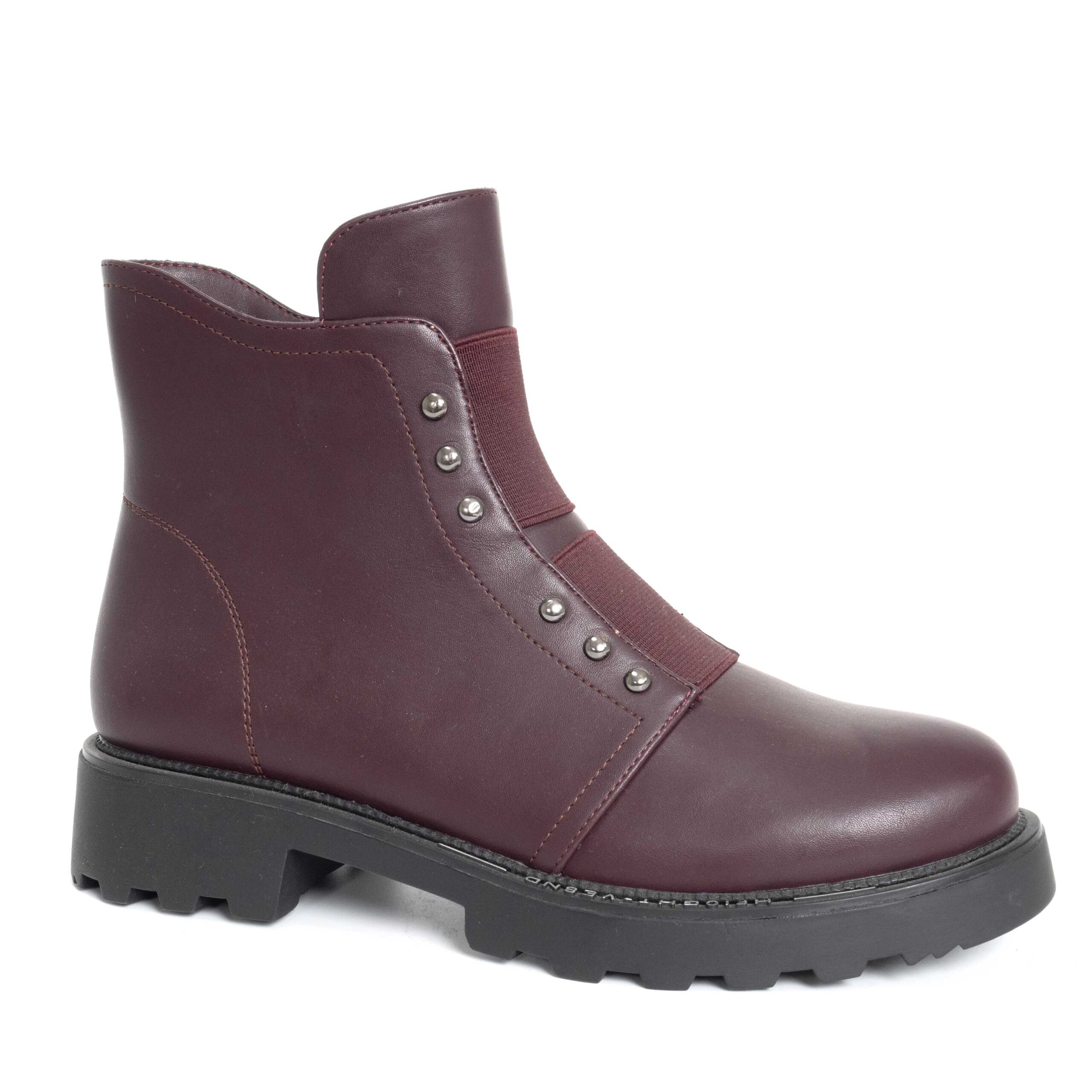 Women work boots with burgundy PU leather