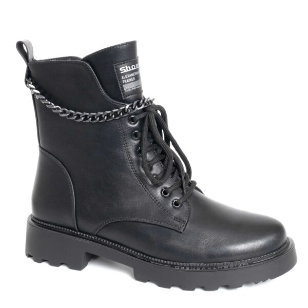 Black work boots for women with PU leather