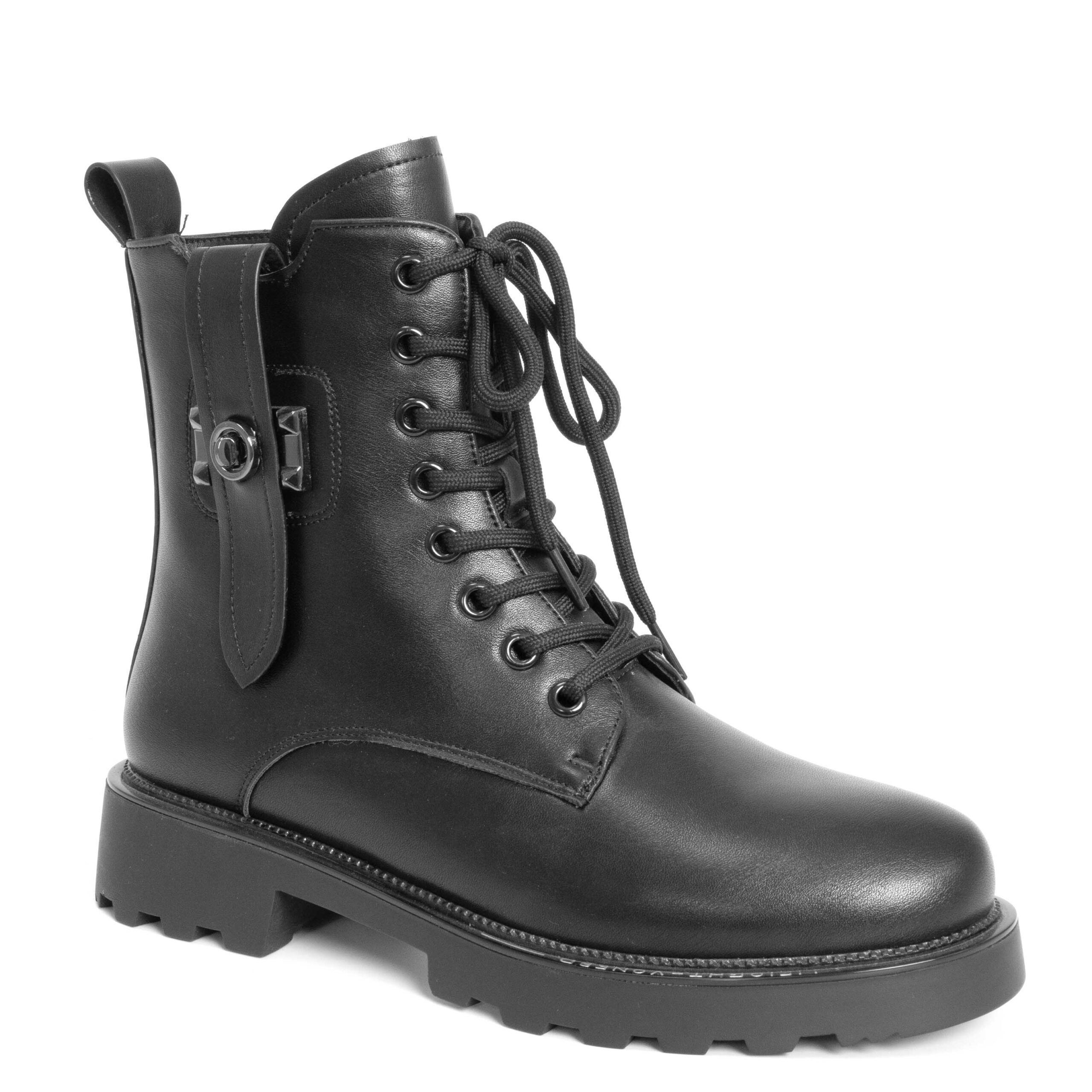 Black work boots for women with PU leather