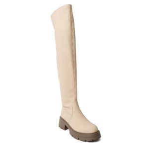 Knee-high boots for women with beige stretch PU leather