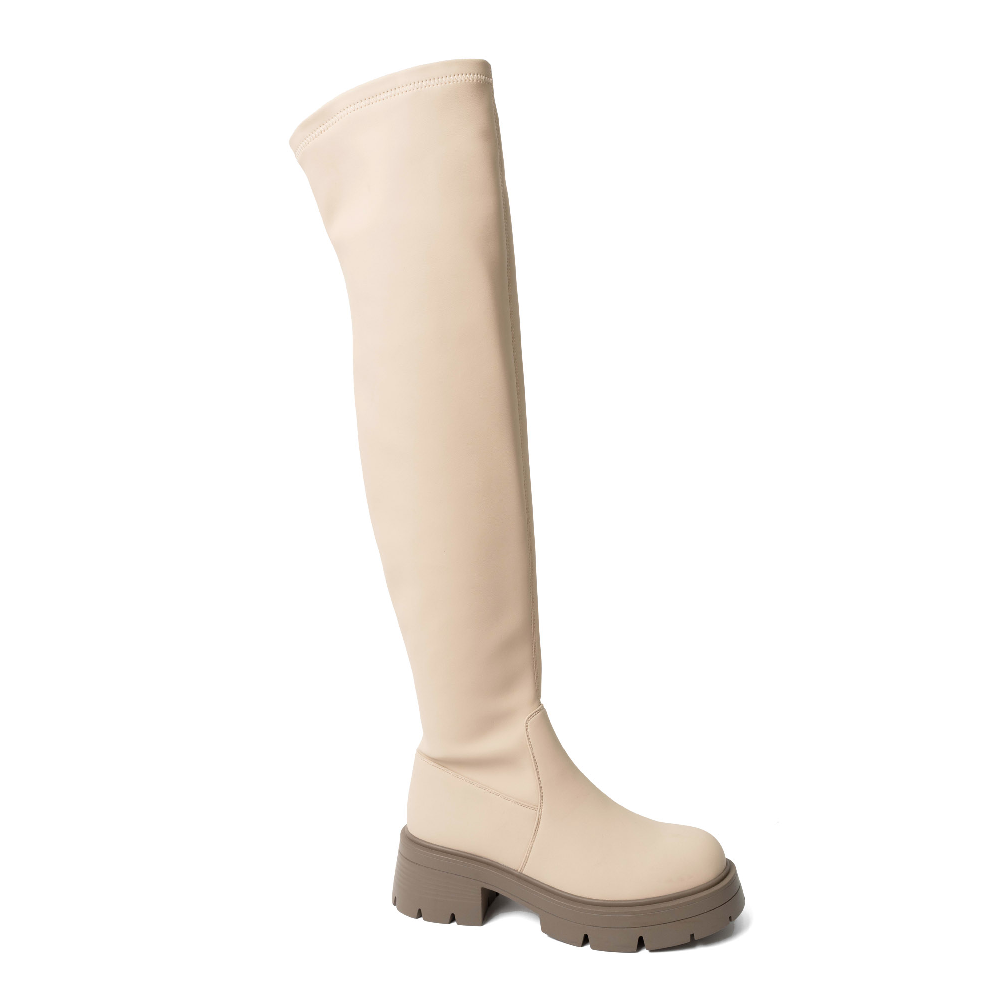 YZY Wholesale knee high boots for women with beige stretch PU