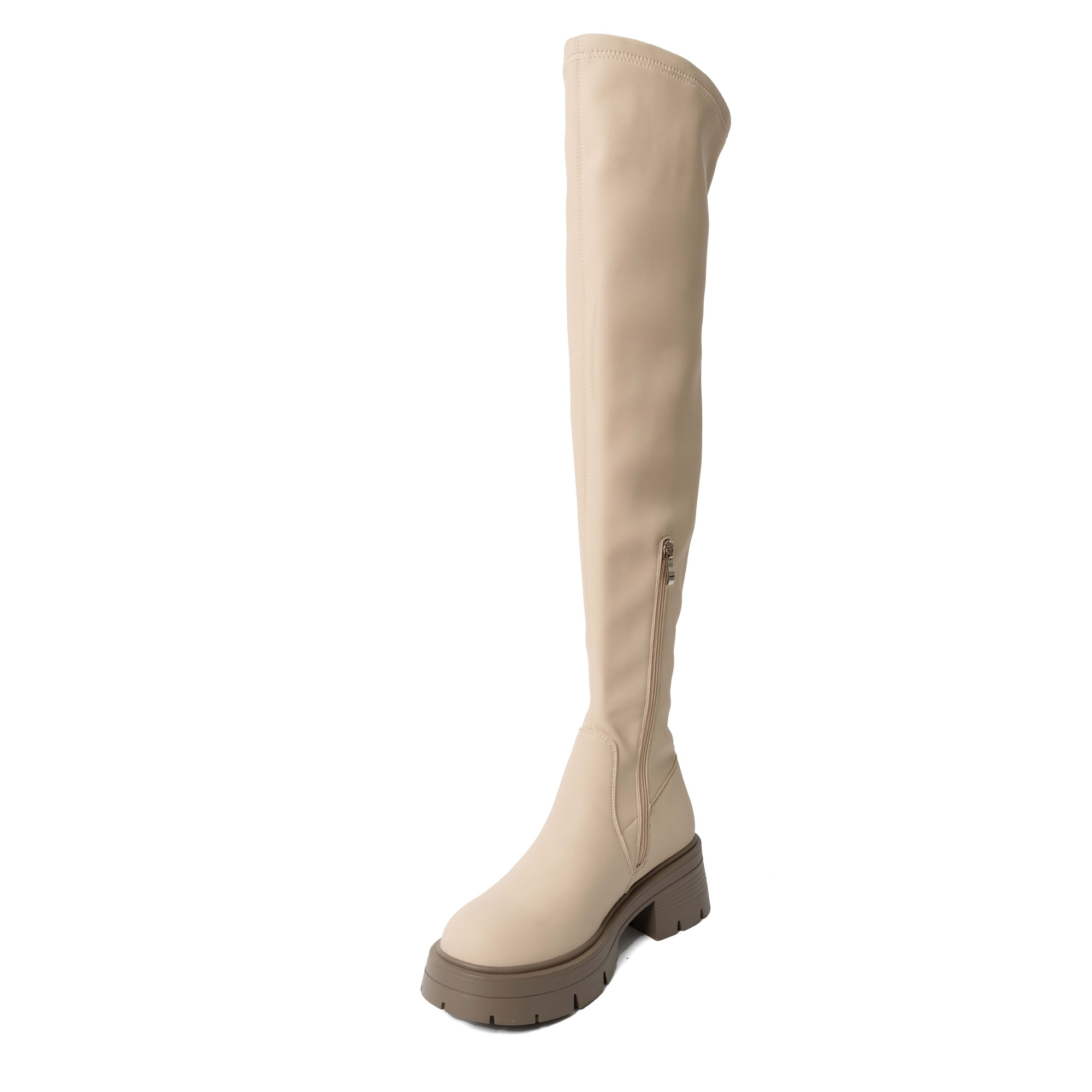 YZY Wholesale knee high boots for women with beige stretch PU