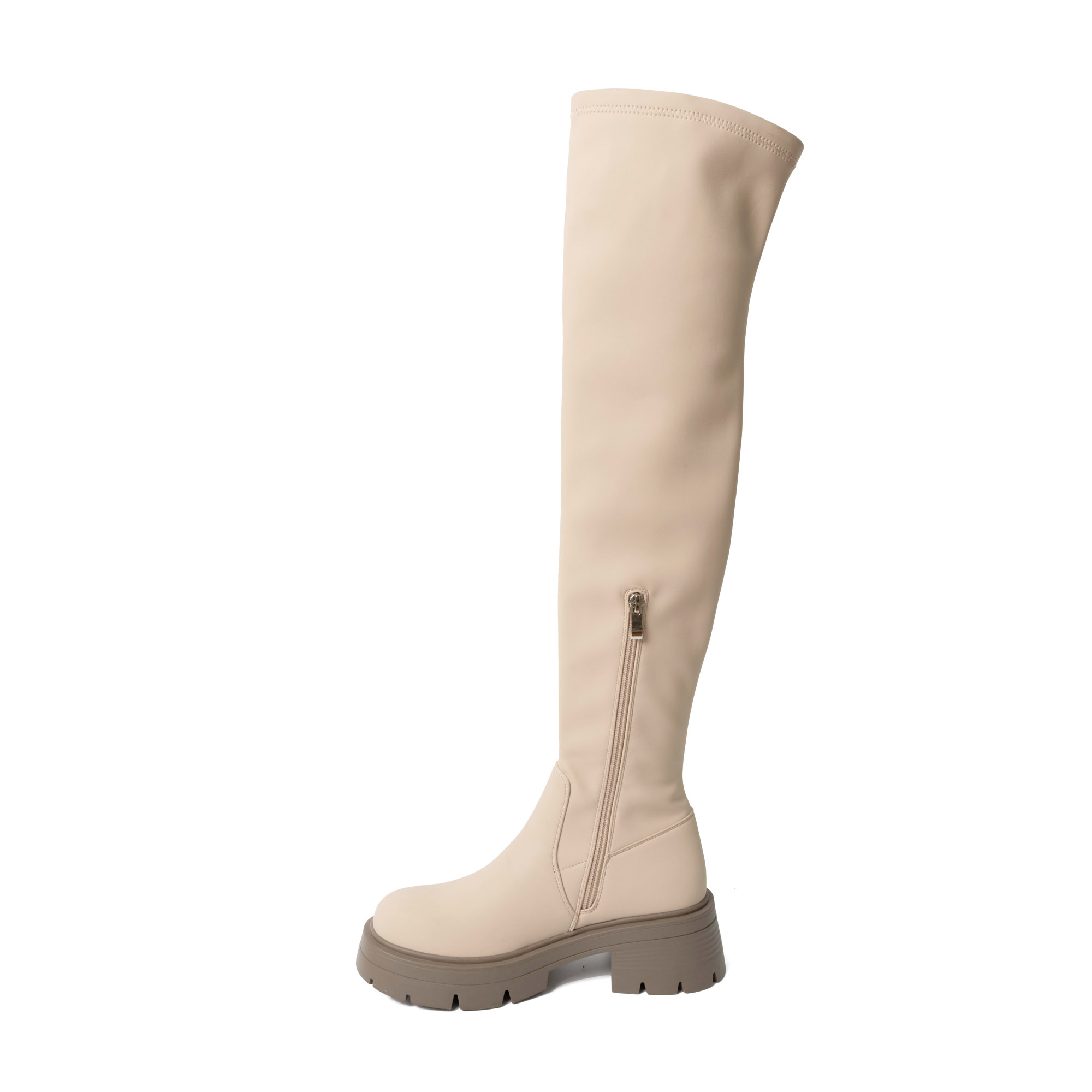 YZY Wholesale knee high boots for women with beige stretch PU