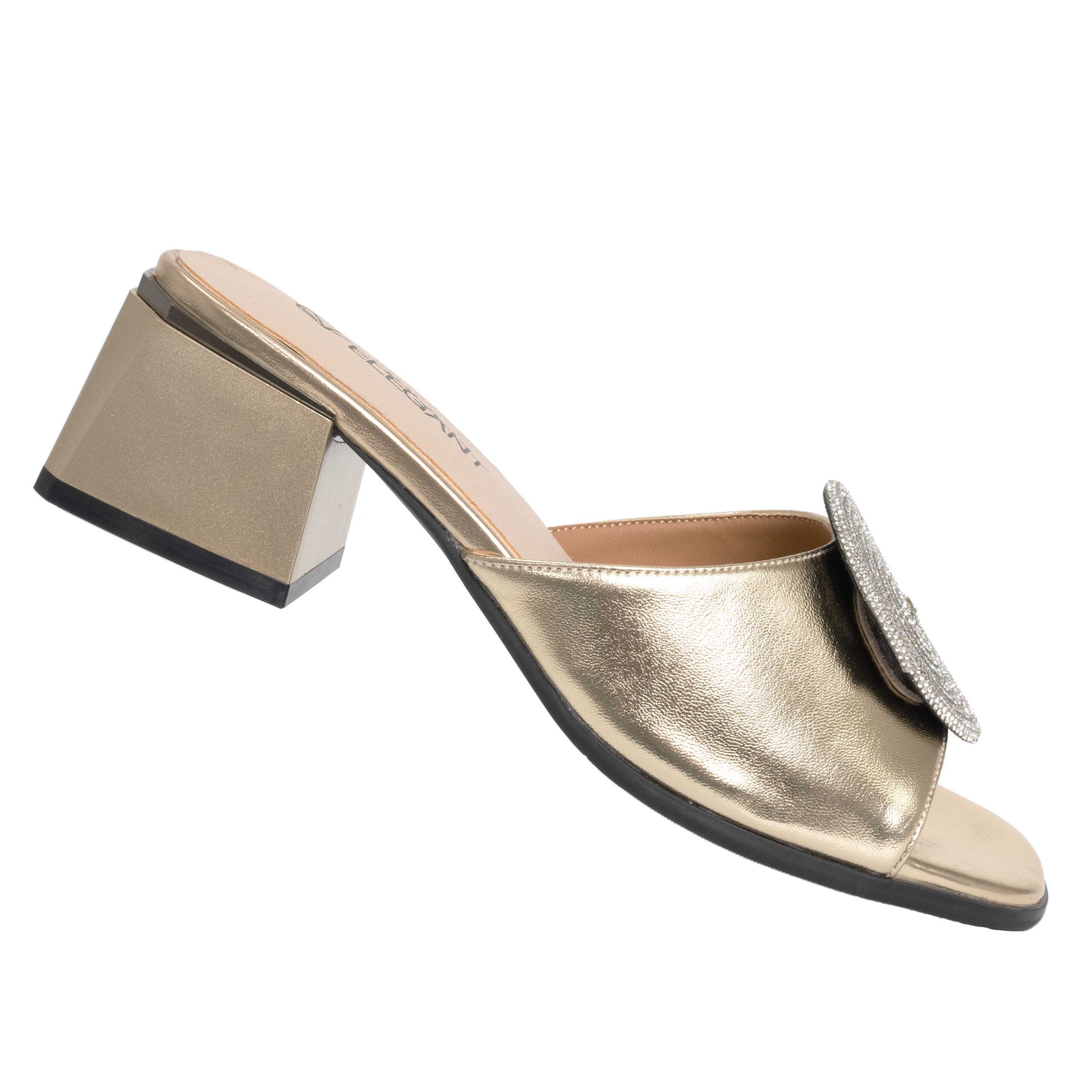 Women slippers with gold patent leather