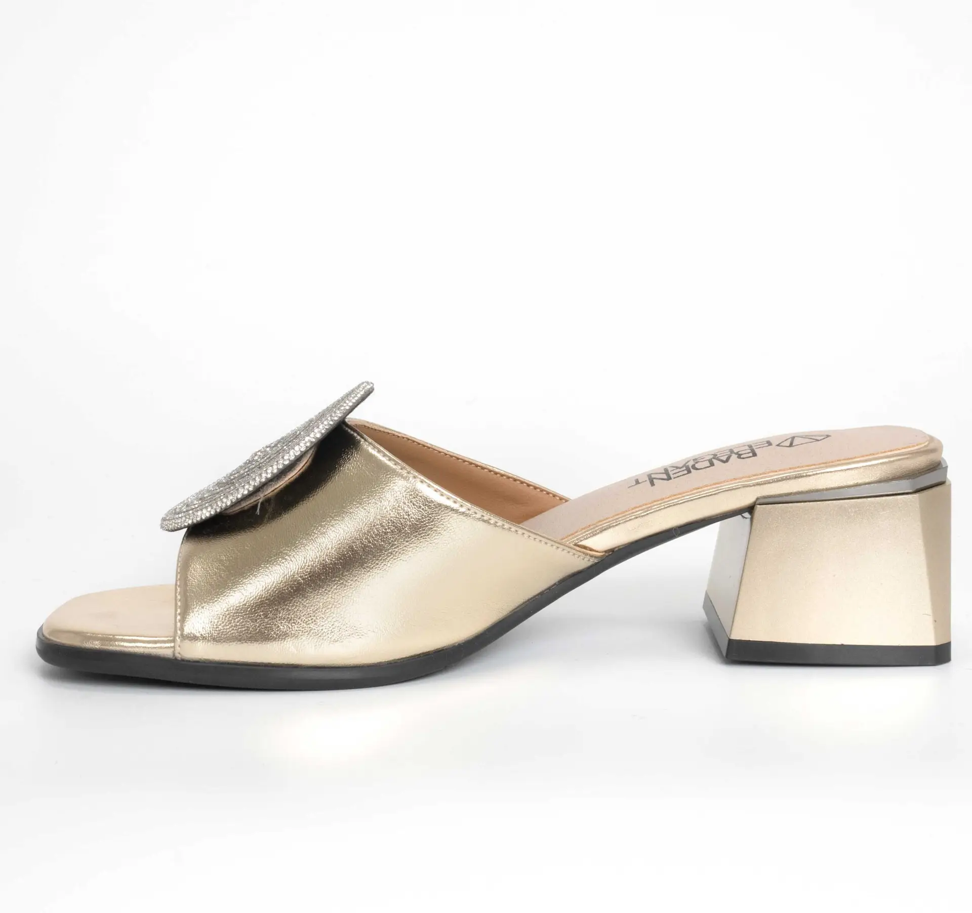 Women slippers with gold patent leather