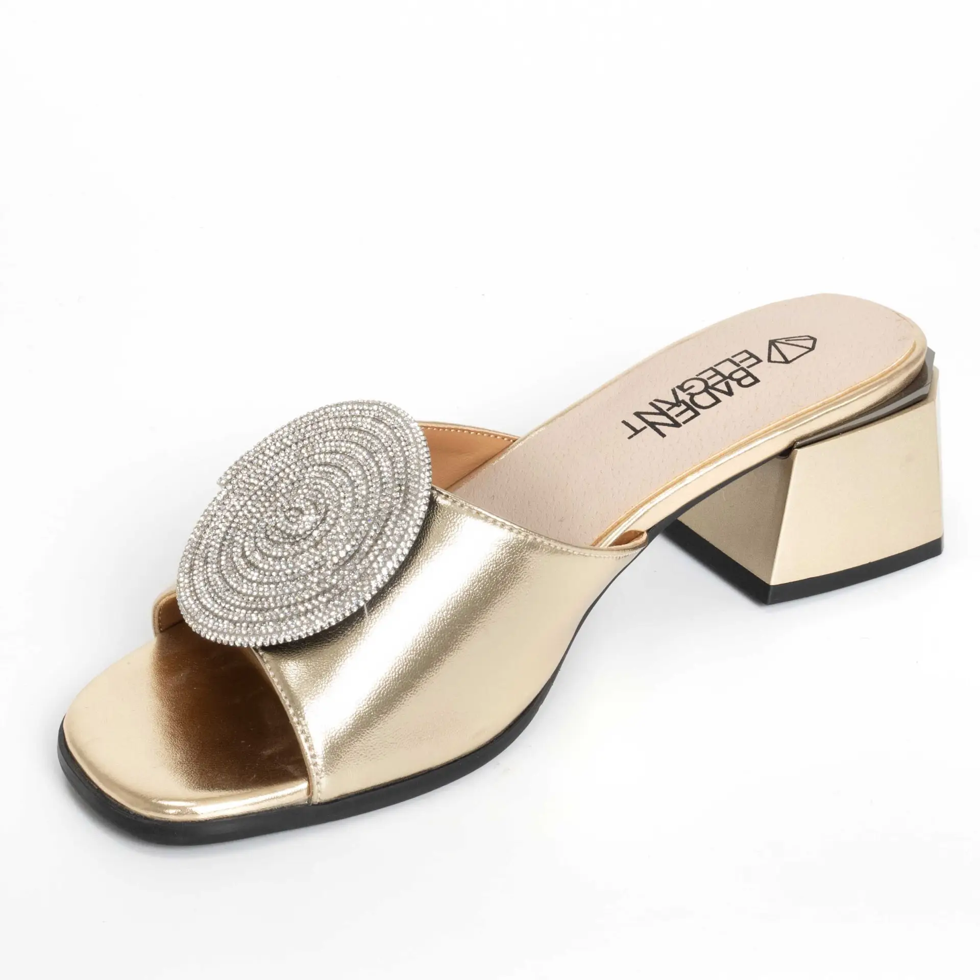 Women slippers with gold patent leather