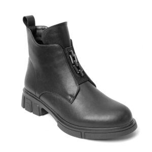 Black casual boots for women with black PU leather