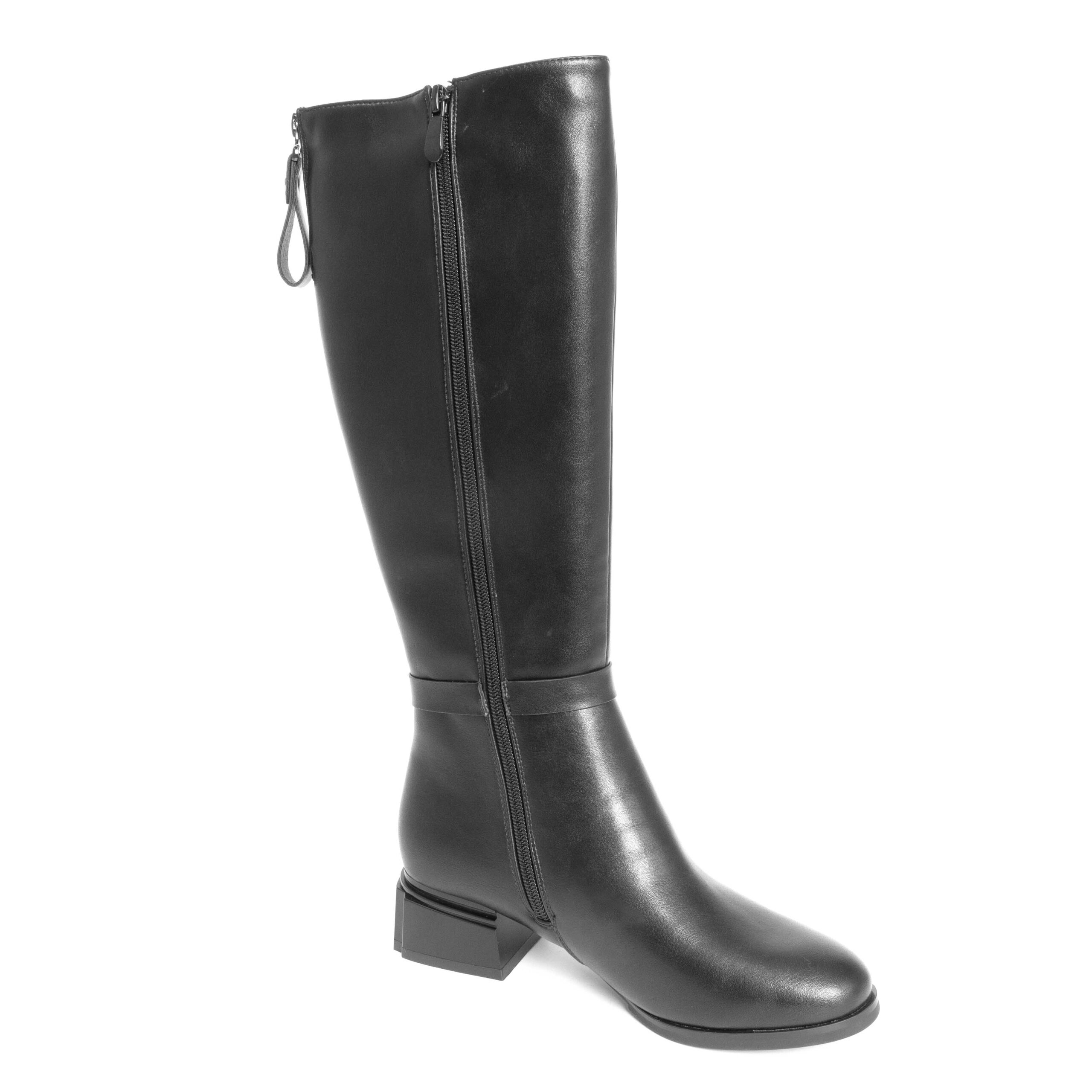 Black PU leather knee-high boots for women