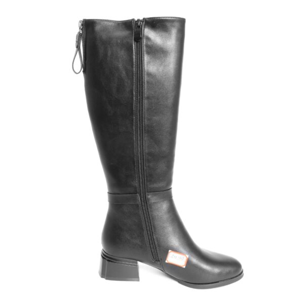 Black PU leather knee-high boots for women