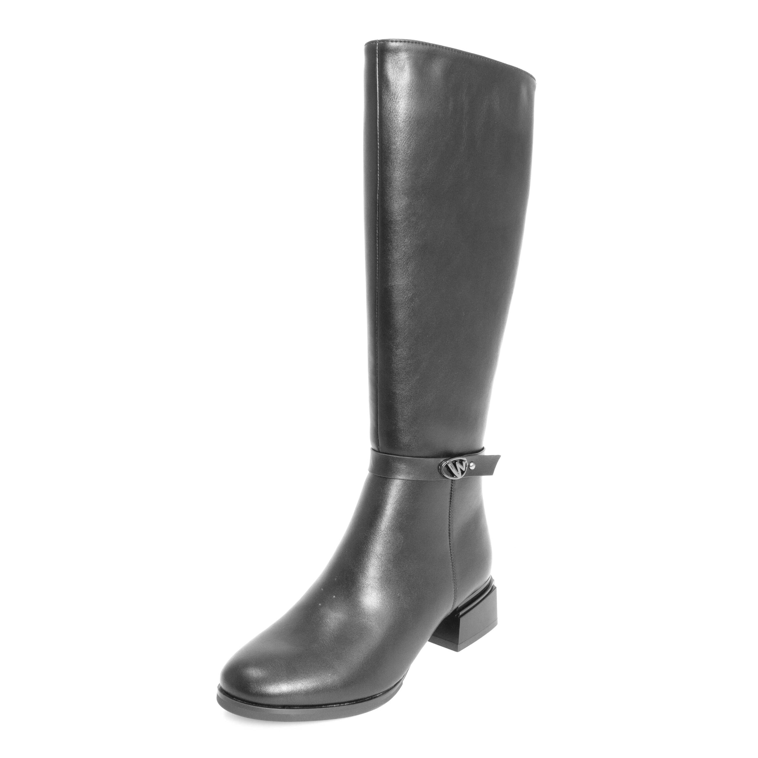 Black PU leather knee-high boots for women