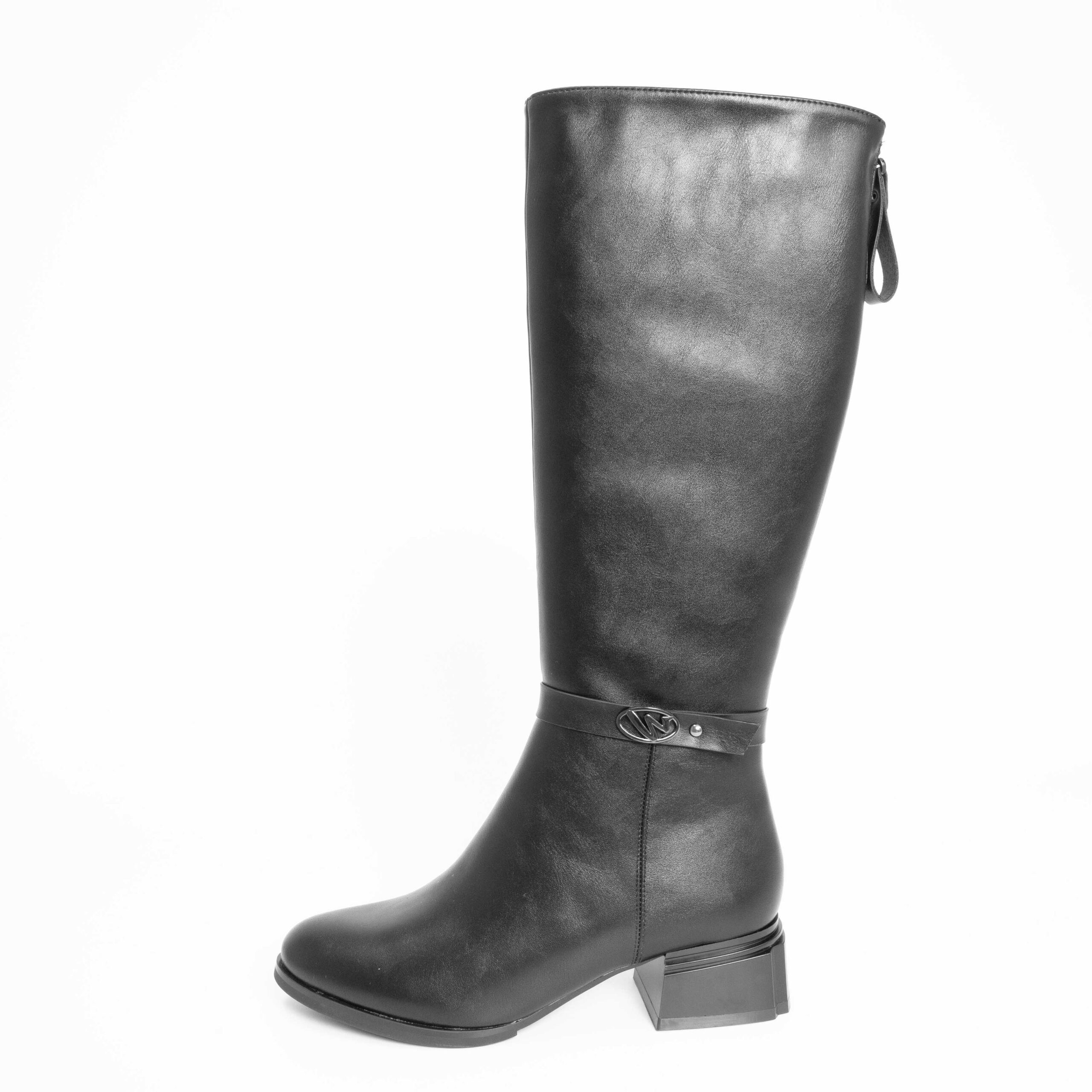 Black PU leather knee-high boots for women