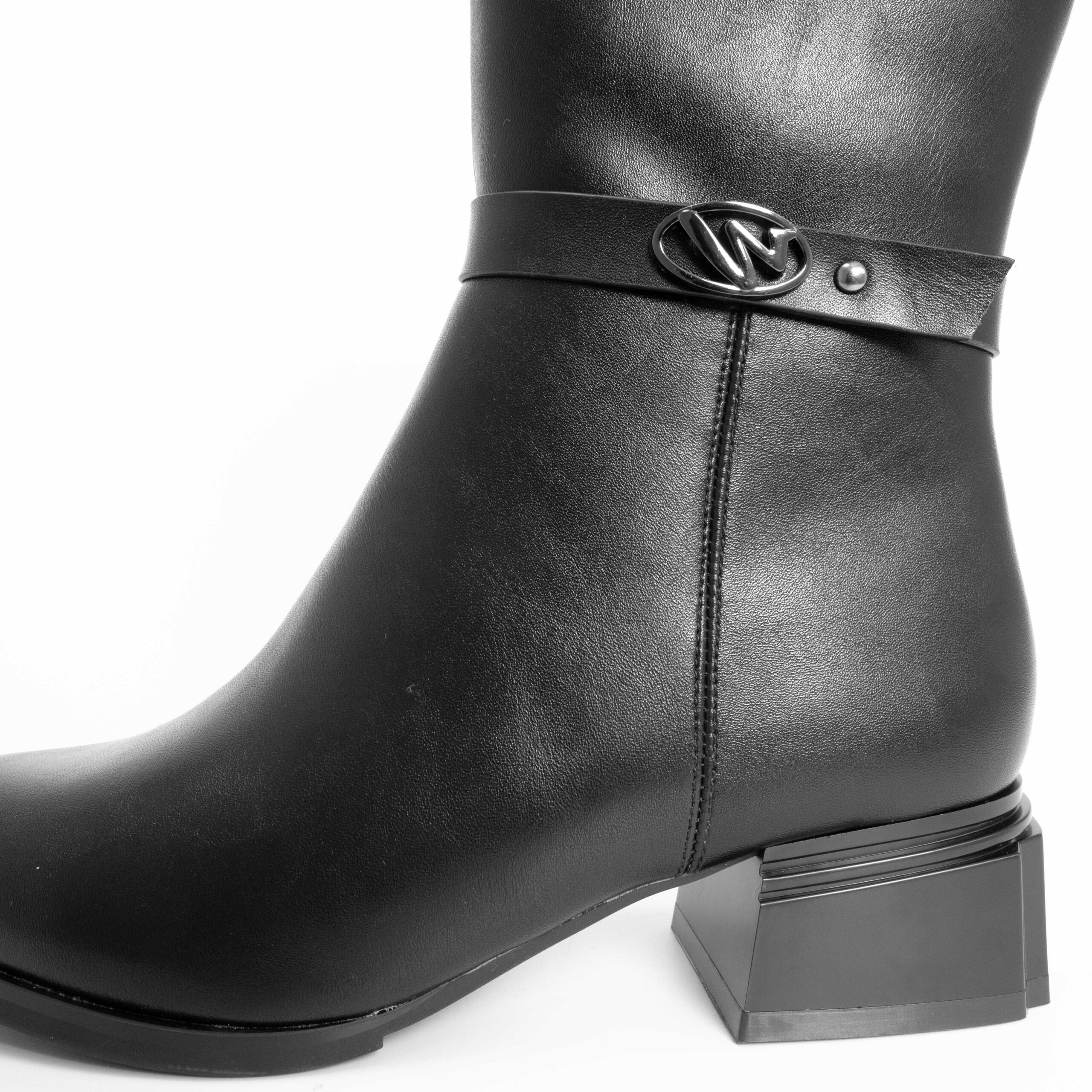 Black PU leather knee-high boots for women