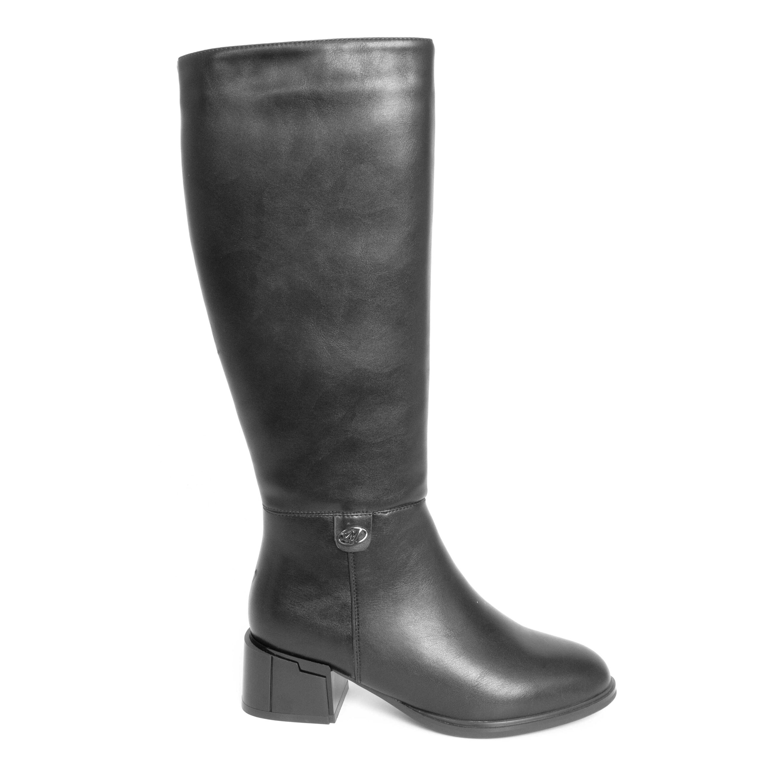 women thigh and high black boots with PU leather and TPU