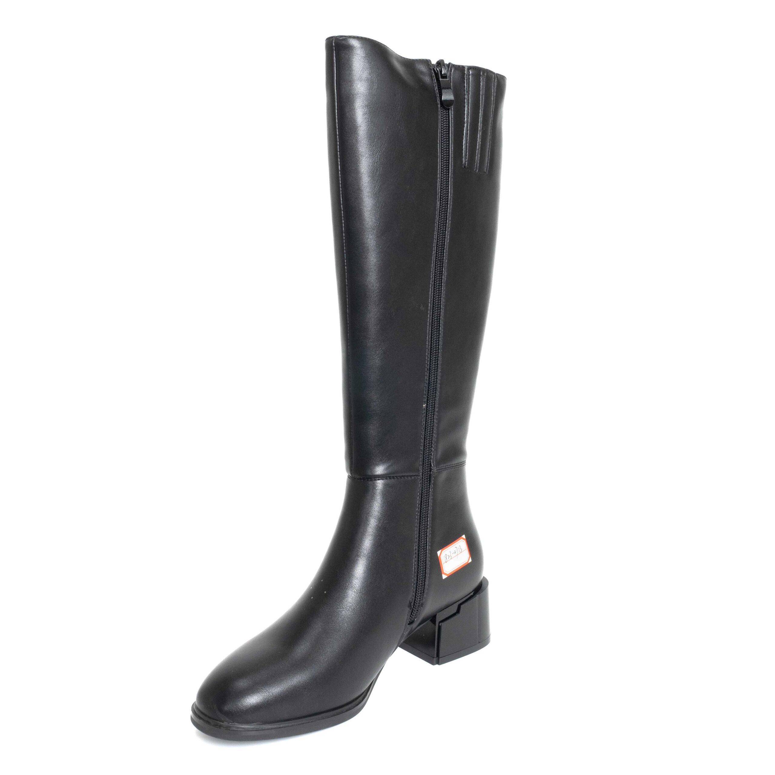 women thigh and high black boots with PU leather and TPU