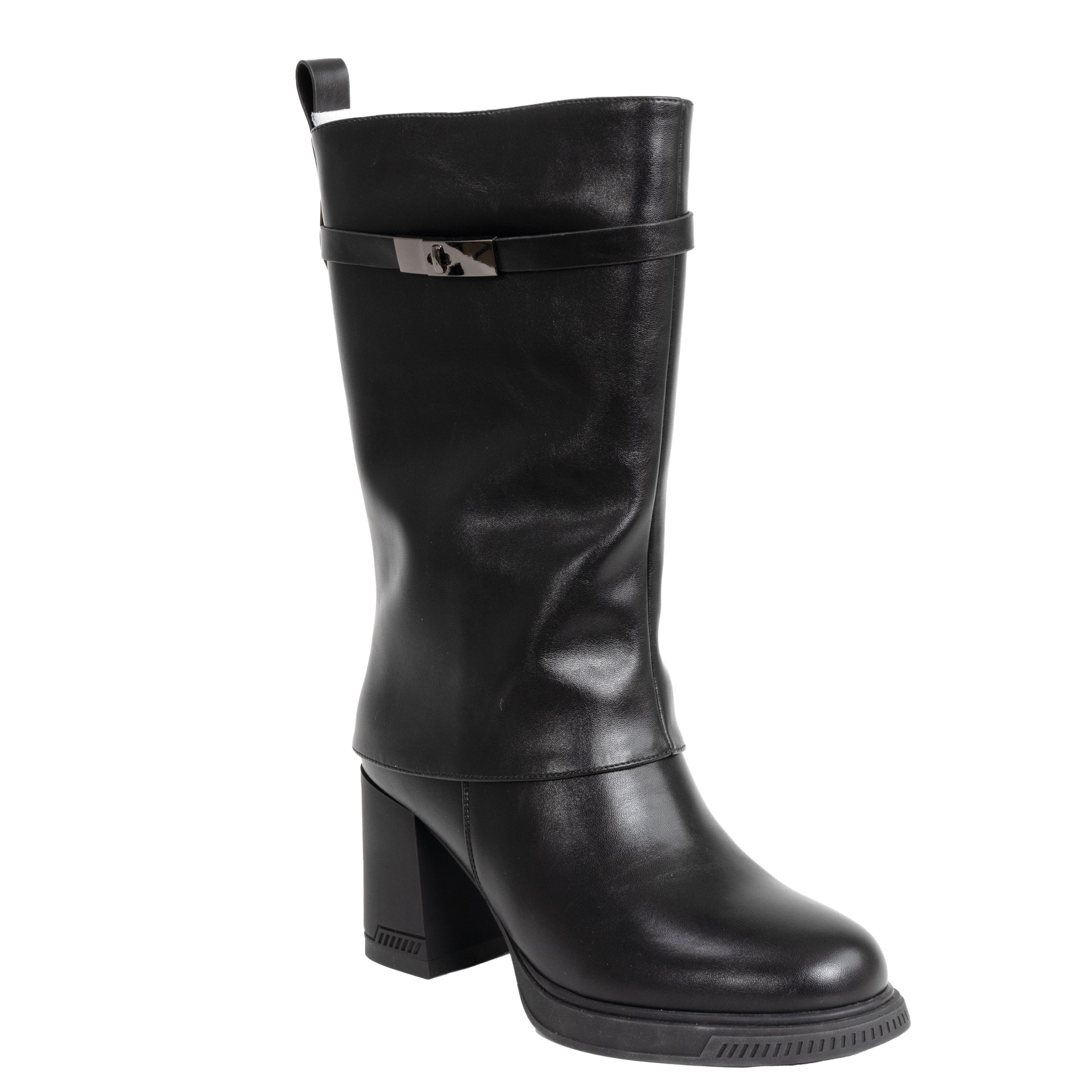 Knee high boots for women with black PU leather