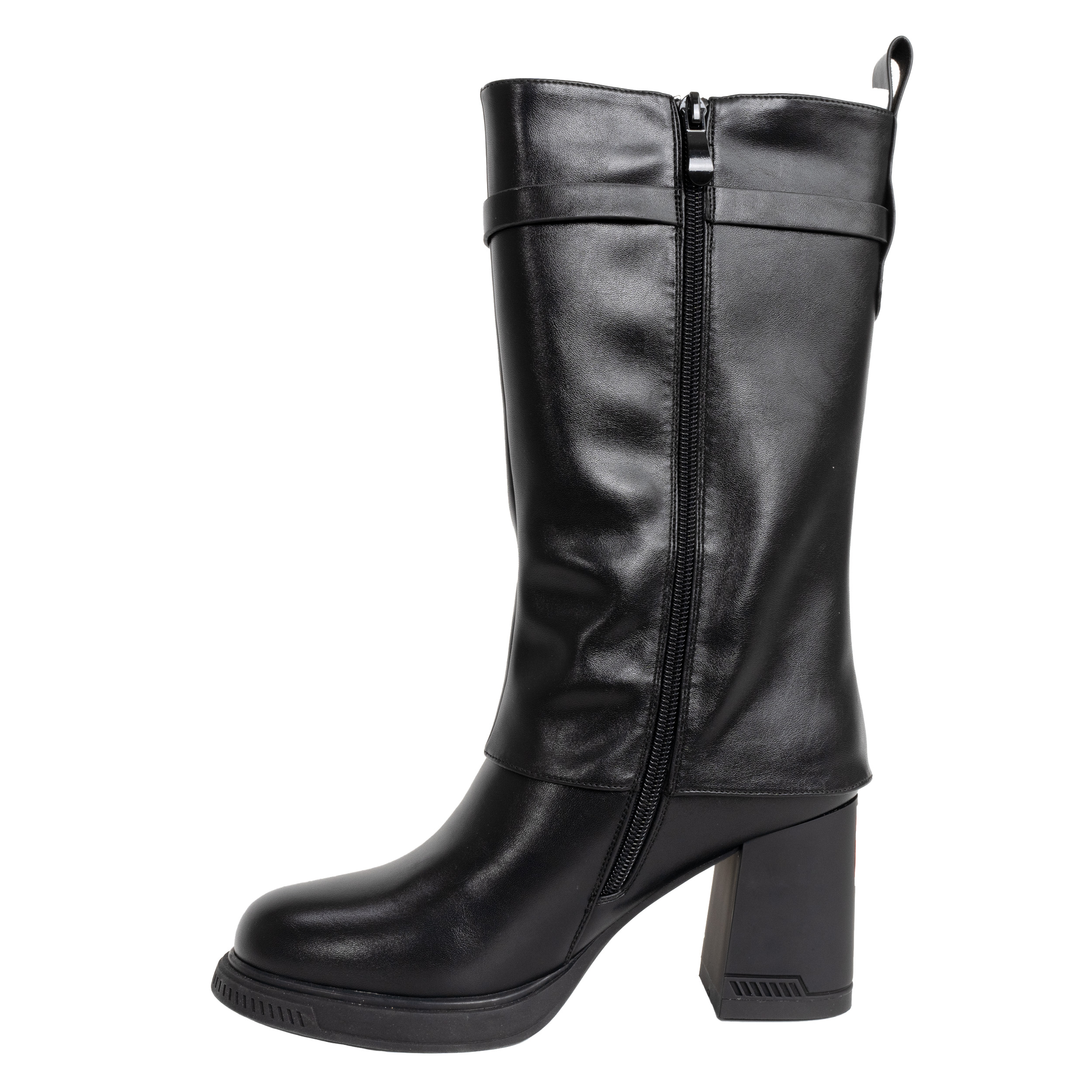 YZY Wholesale women Black knee high boots with PU leather