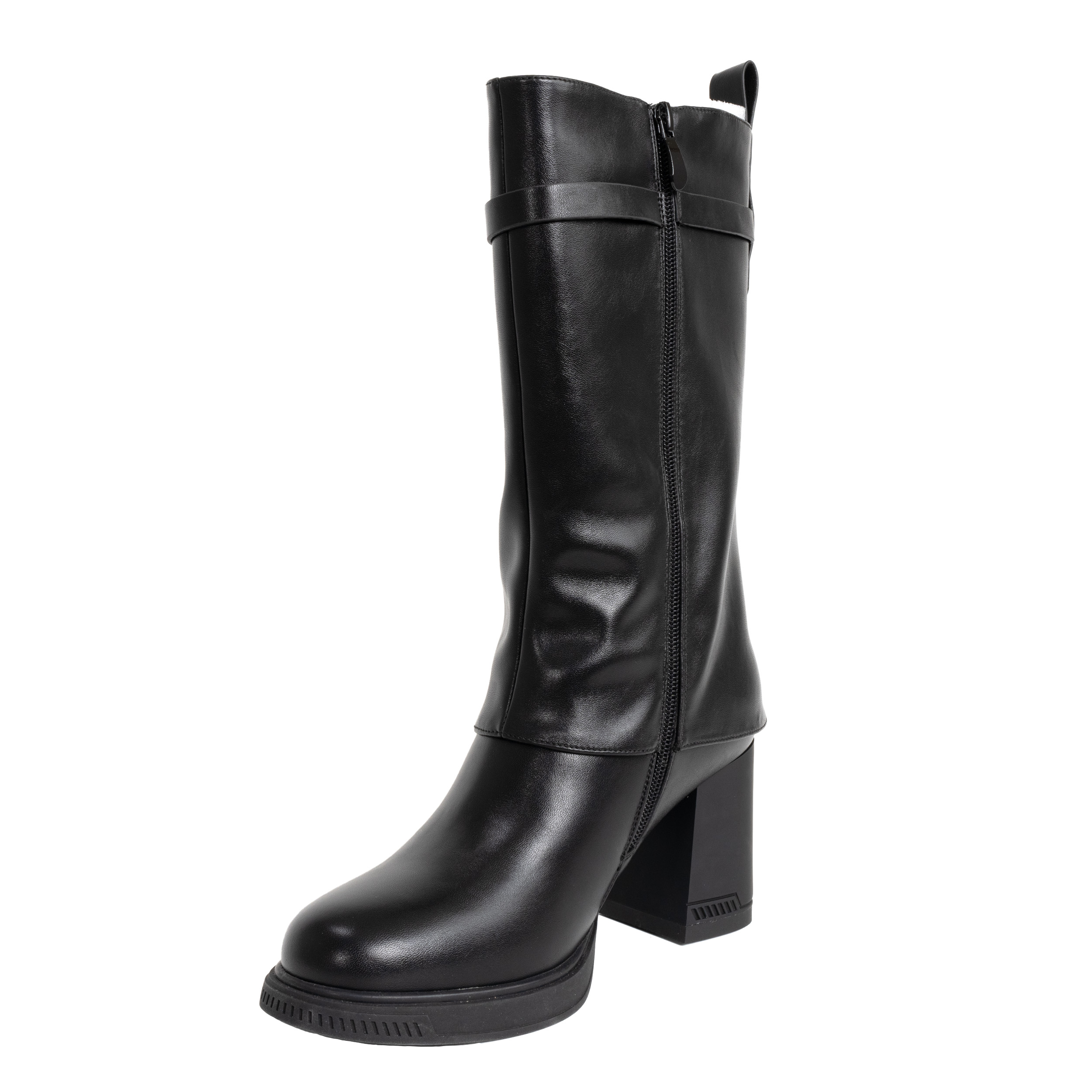 YZY Wholesale women Black knee high boots with PU leather