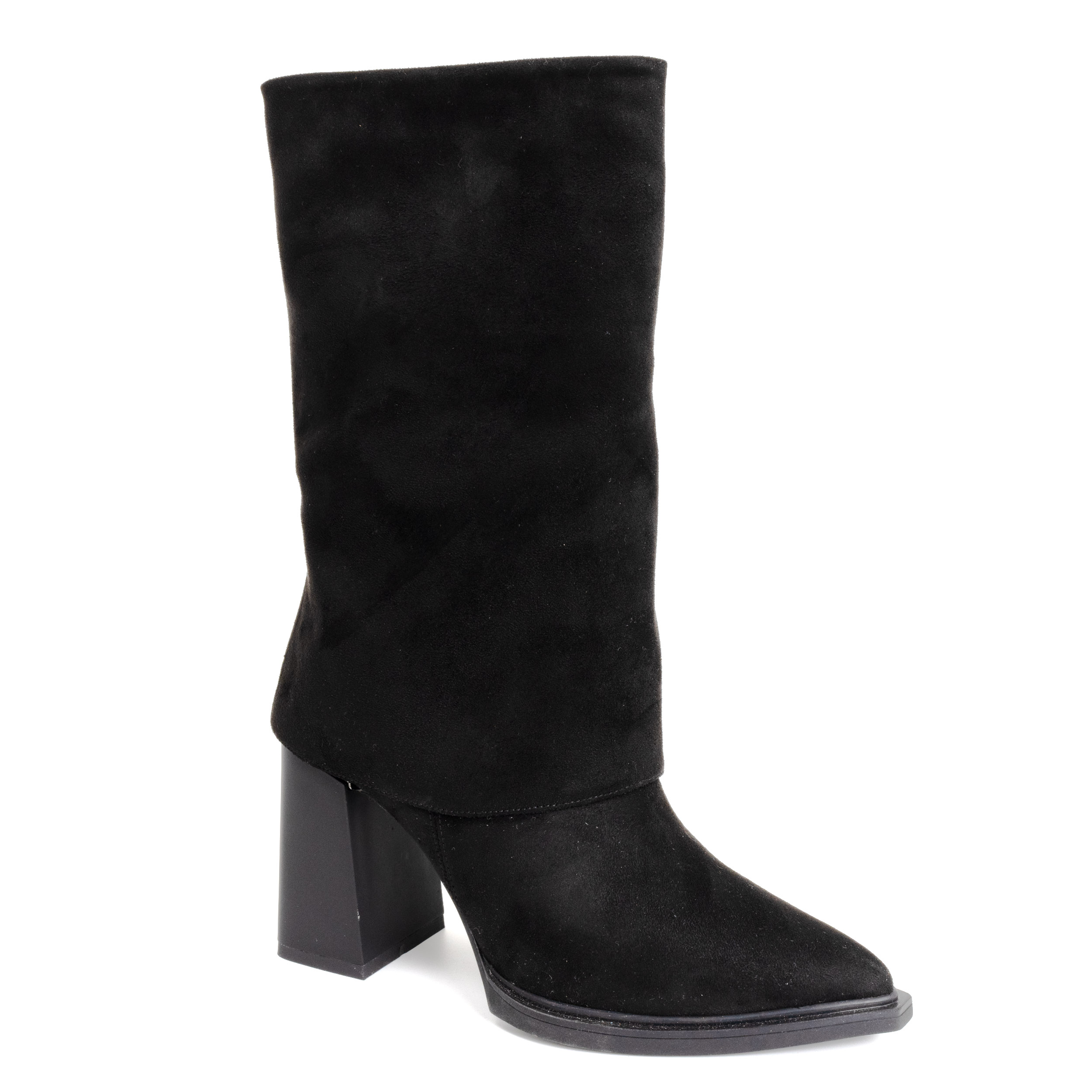 Knee high boots for women with black microfiber