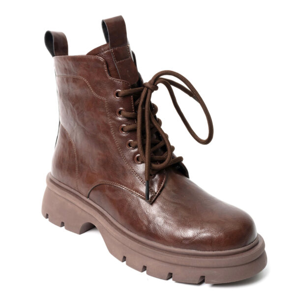 Work boots for women with burgundy PU leather