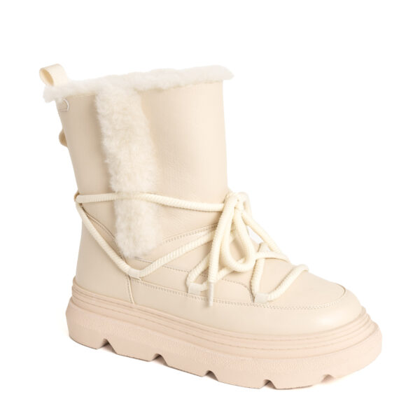 Snow boots for women with beige PU and synthetic Fur