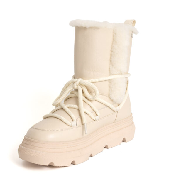 women's snow boots with beige PU and Synthetic Fur