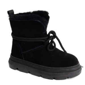 women winter outdoor lace-up snow boots with genuine leather and synthetic fur