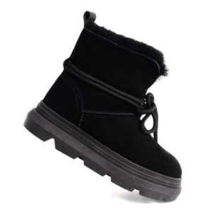 women winter outdoor lace-up snow boots with genuine leather and synthetic fur