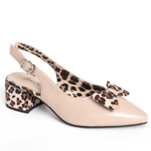 Pumps for women with pink microfiber leather and leopard lining materials