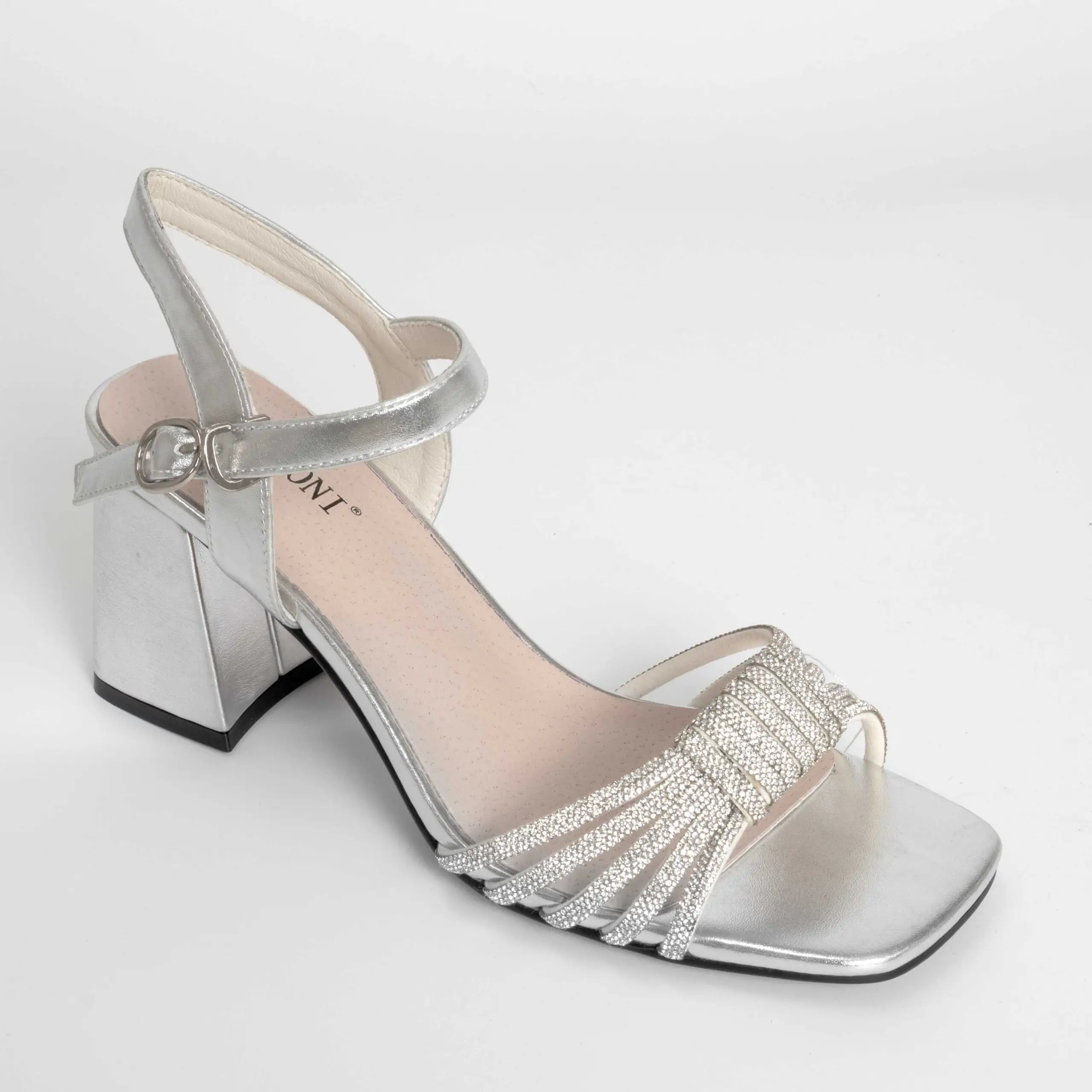 High heel Sandals for women with silver patent leather