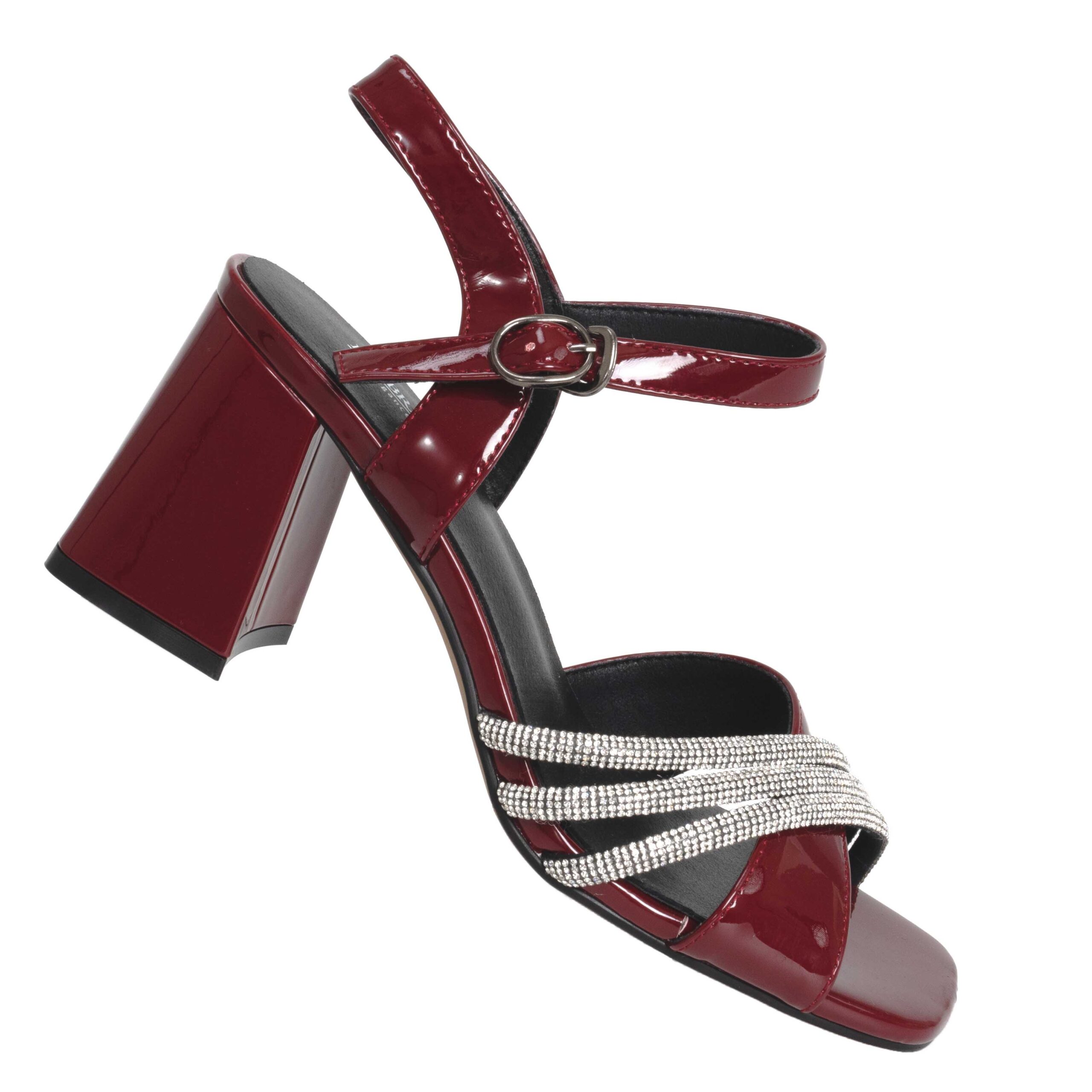 Sandals for women with Burgundy patent leather