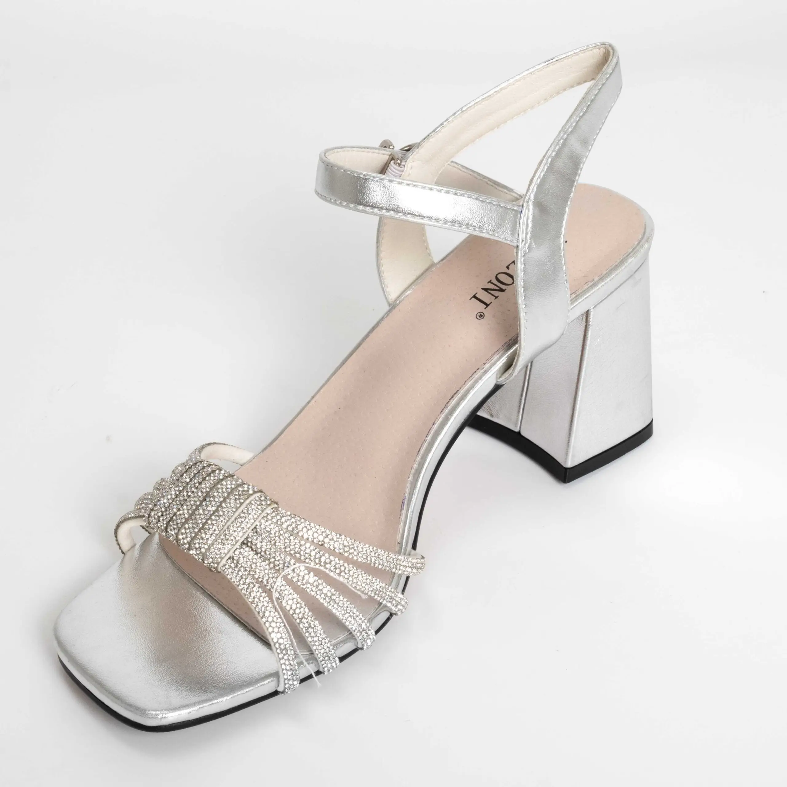 High heel Sandals for women with silver patent leather