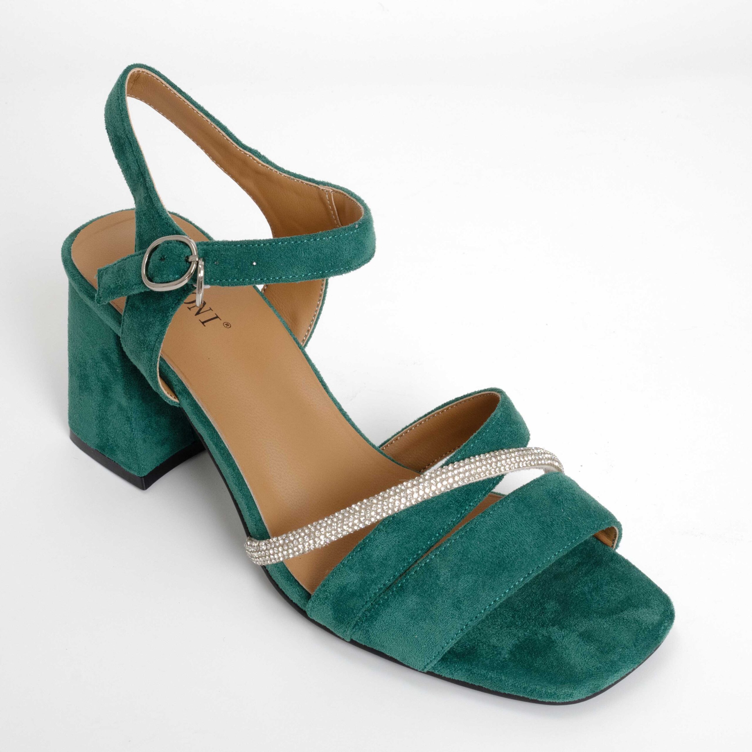 Pumps for women with green genuine leather