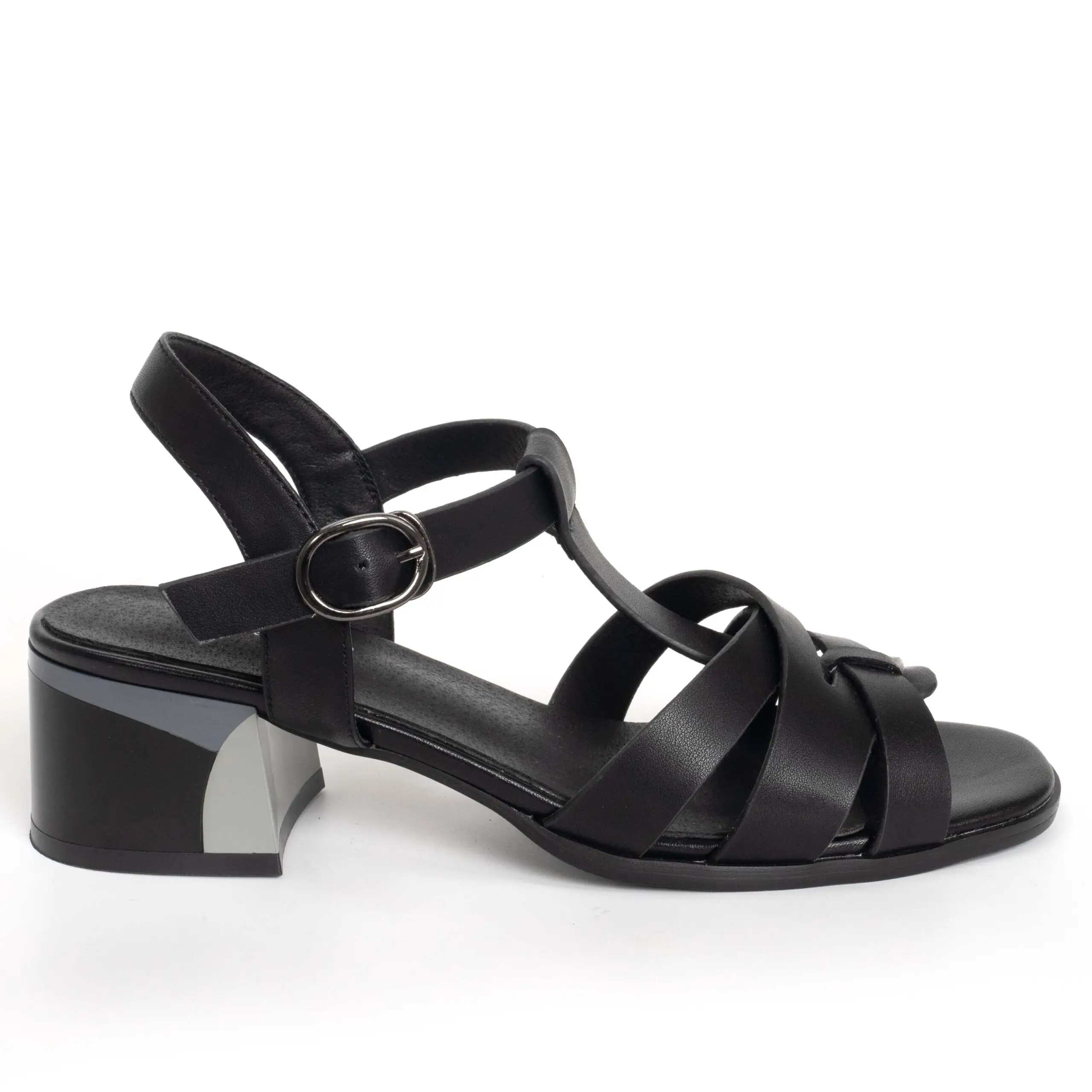 sandals for women with black microfiber leather