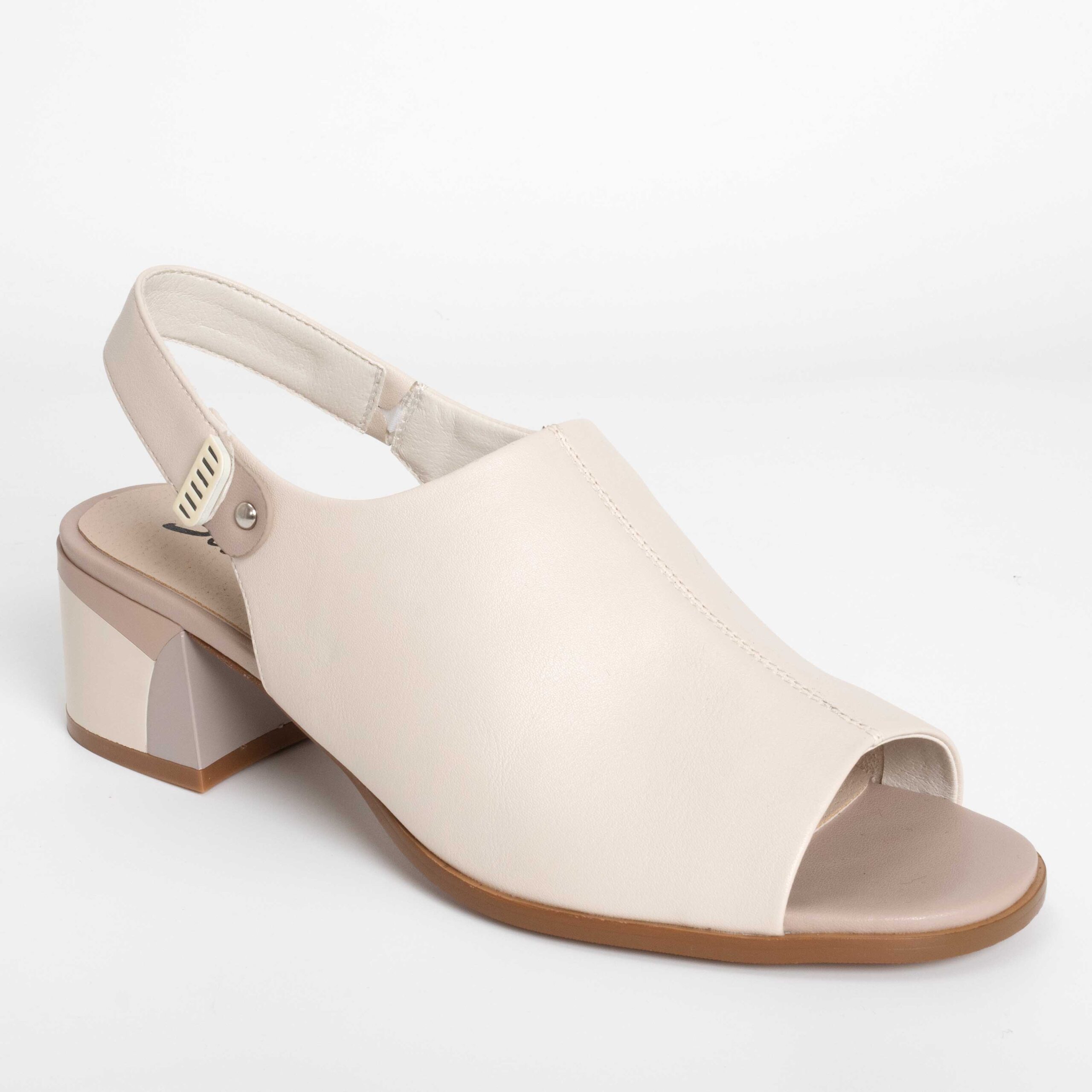 Women sandals with high heel and beige microfiber leather