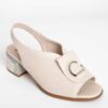 women sandals with beige microfiber leather and high heel