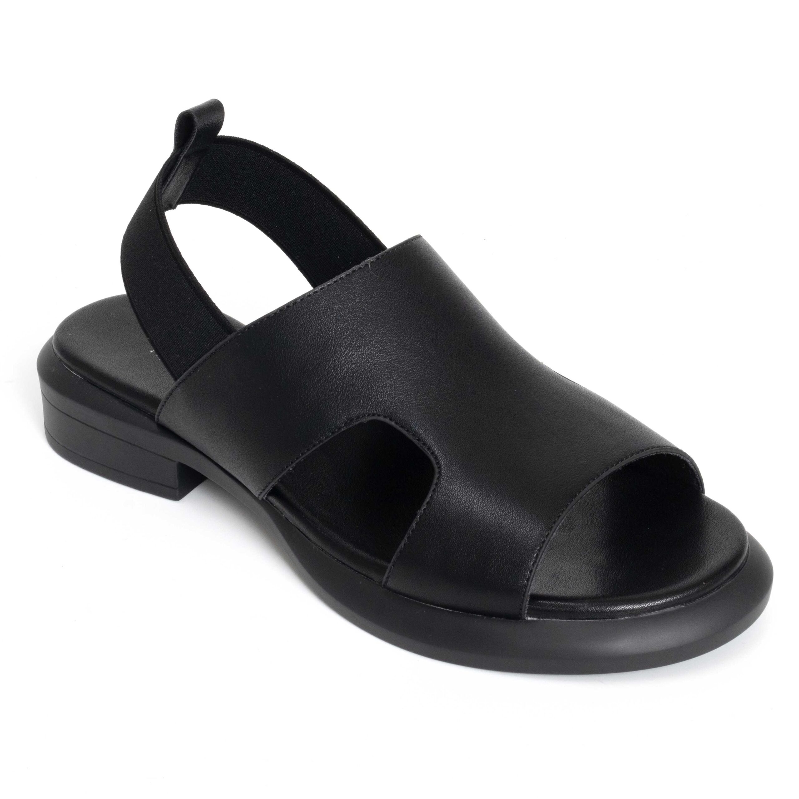 Women sandals with black microfiber leather