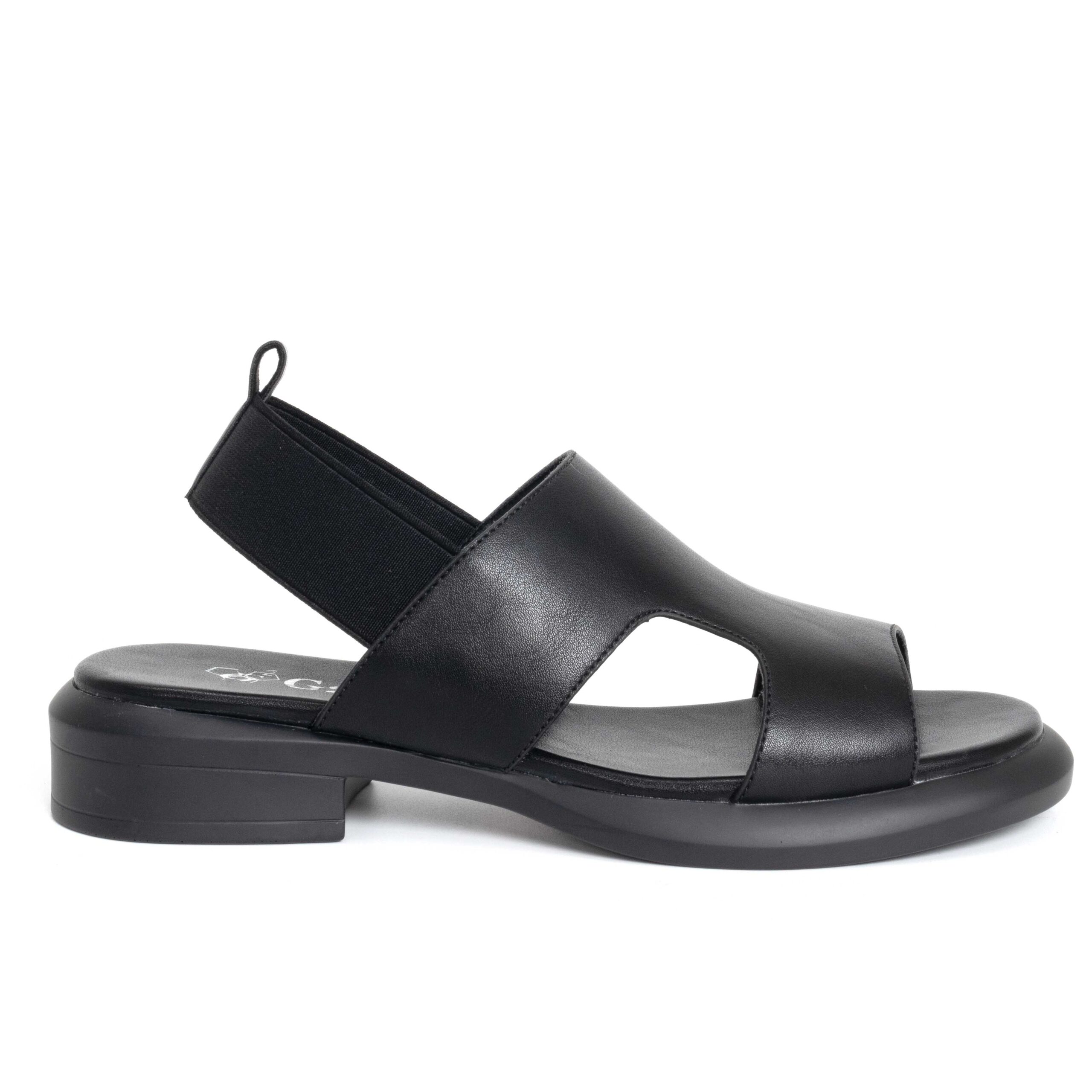 Women sandals with black microfiber leather