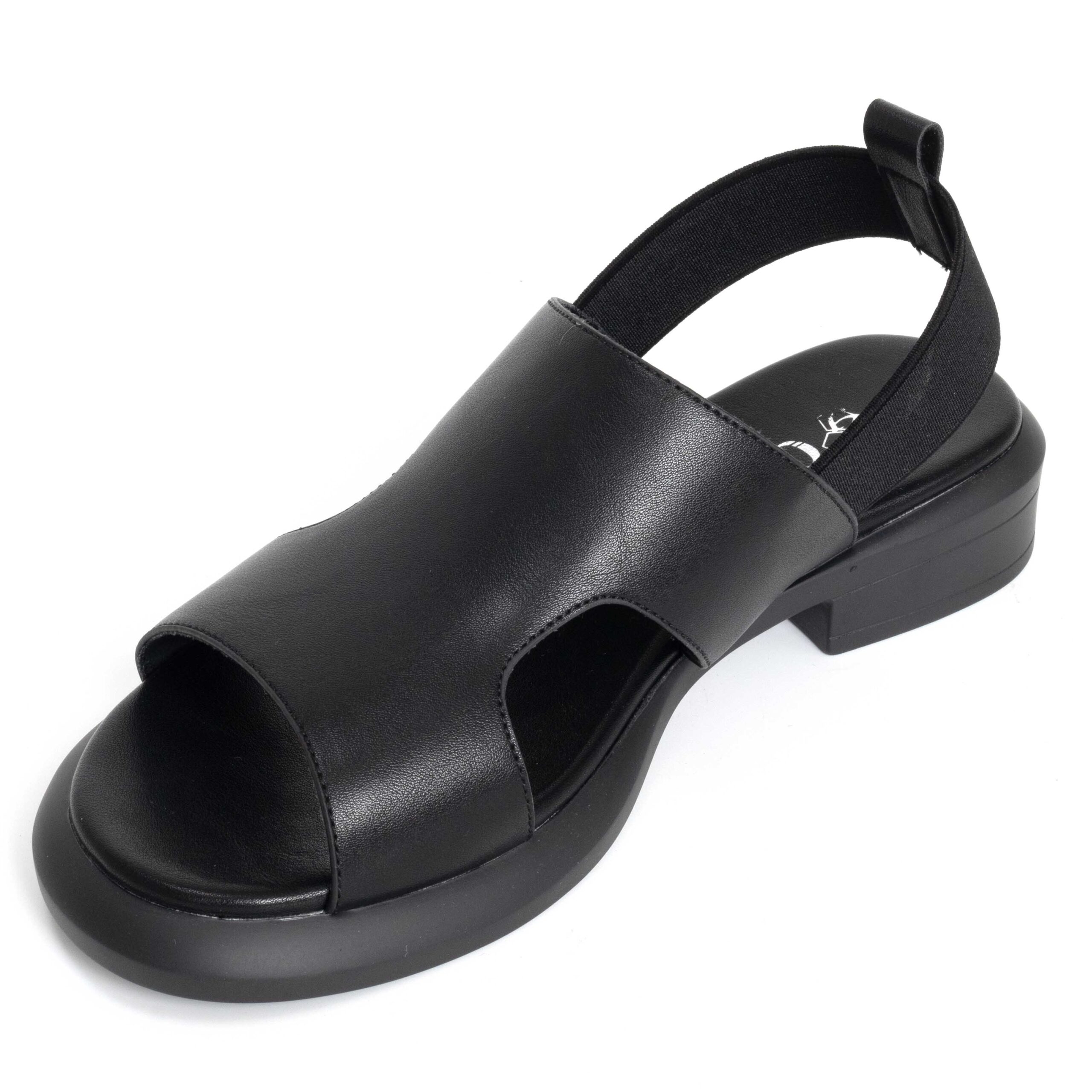 Women sandals with black microfiber leather