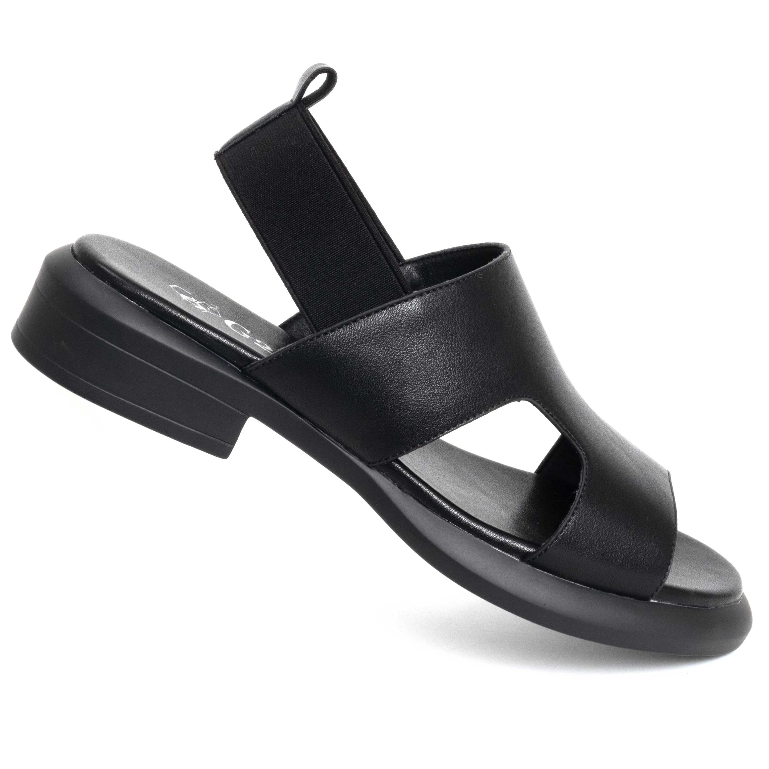 Women sandals with black microfiber leather