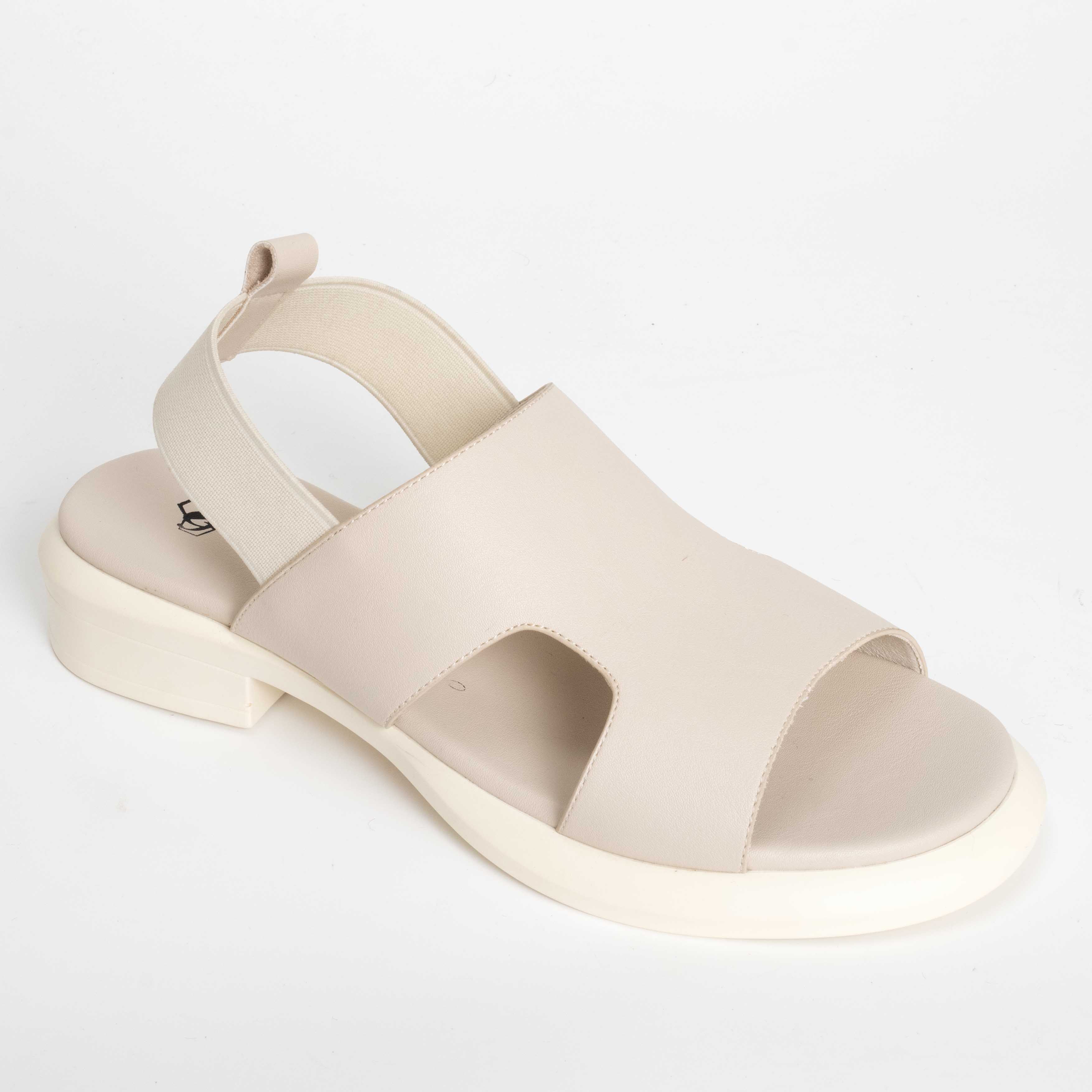 women sandals with beige microfiber leather