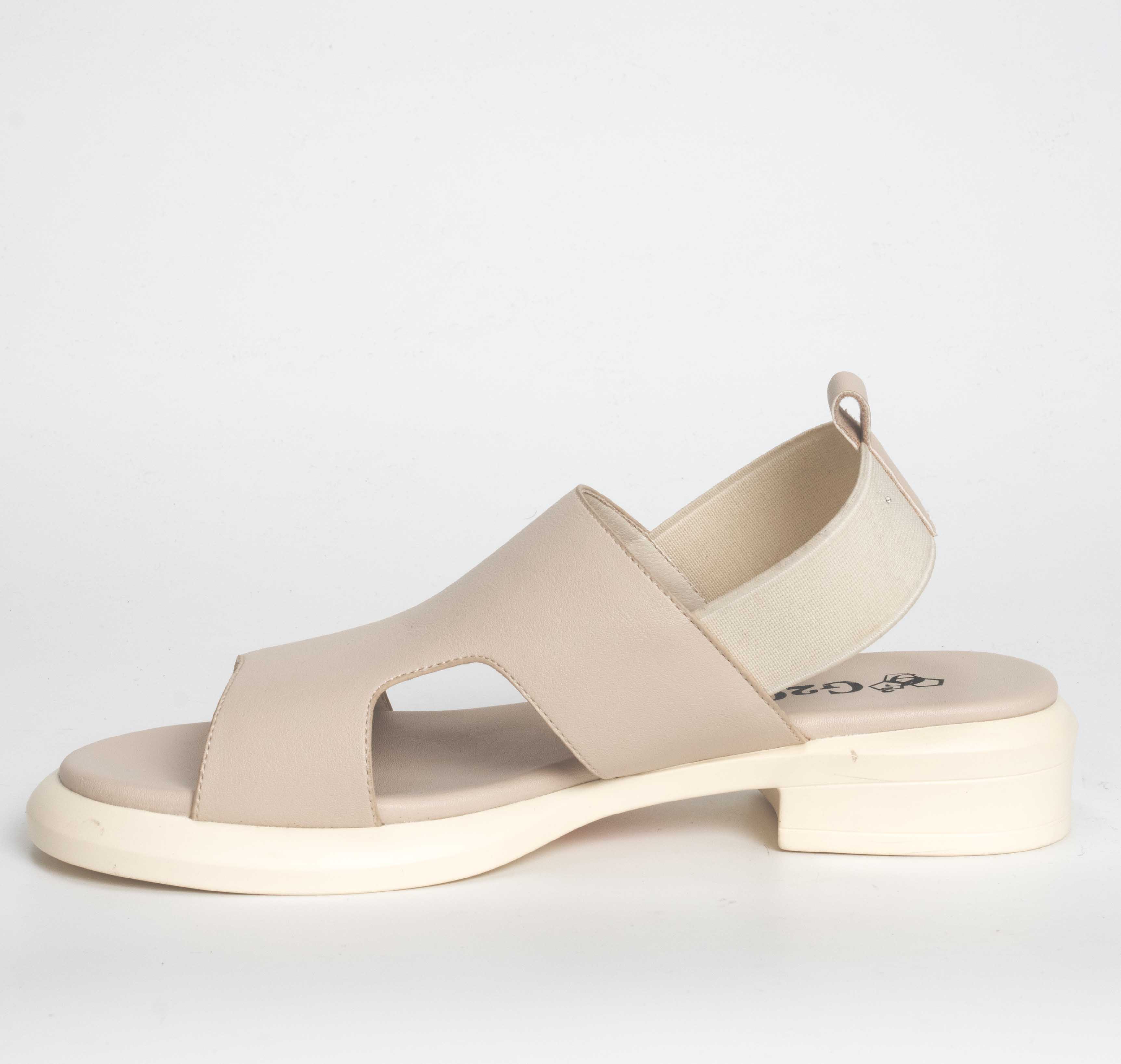 Women sandals with beige microfiber leather