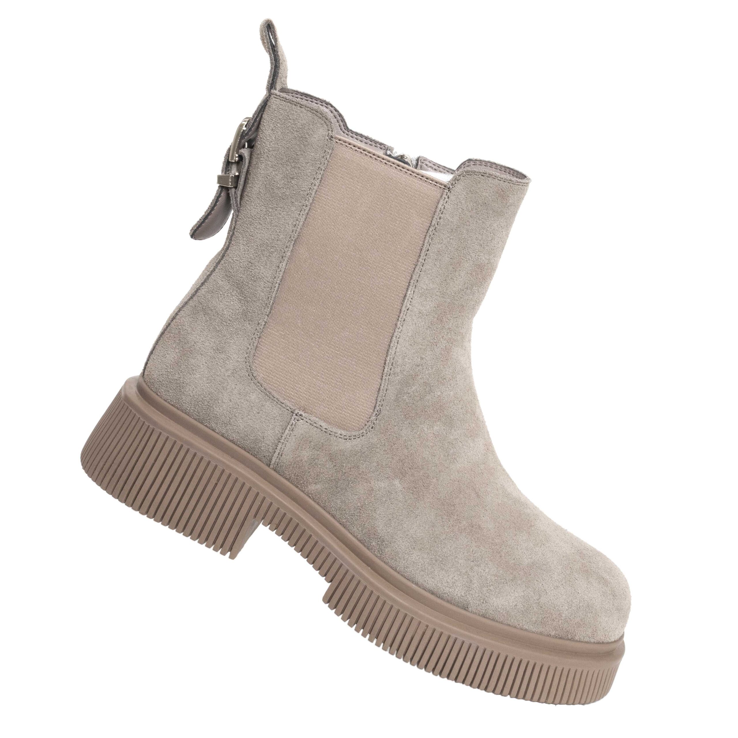 women Chelsea boots with grey genuine leather which is cow suede