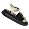 women platform sandals with gold patent leather