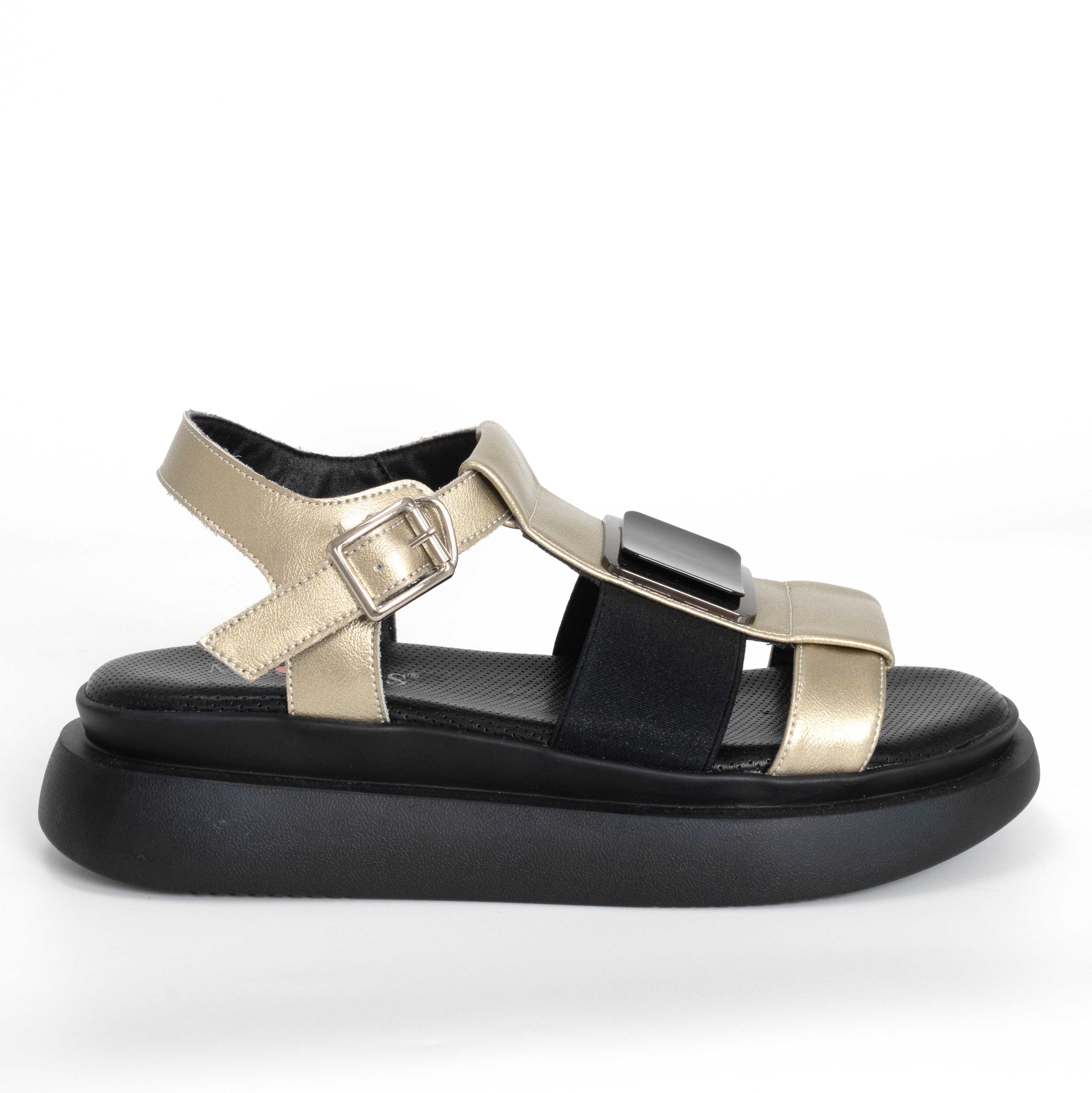 women platform sandals with gold patent leather