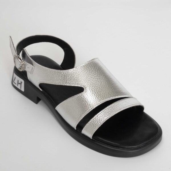 Women platform sandals with silver patent leather