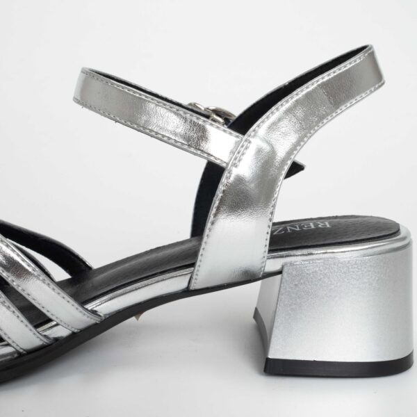 Women sandals with high heel and silver patent leather