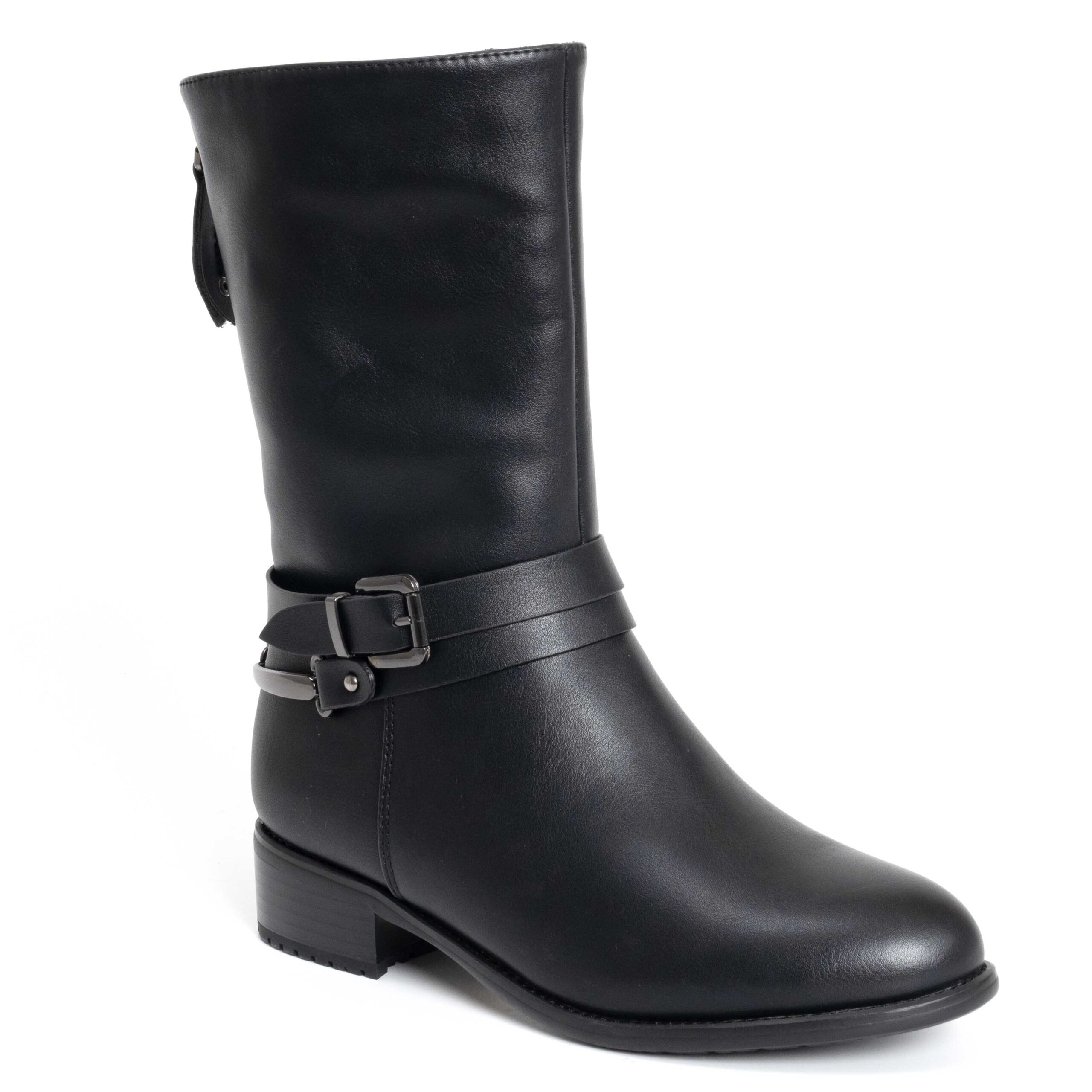 Black ankle boots for women with PU leather